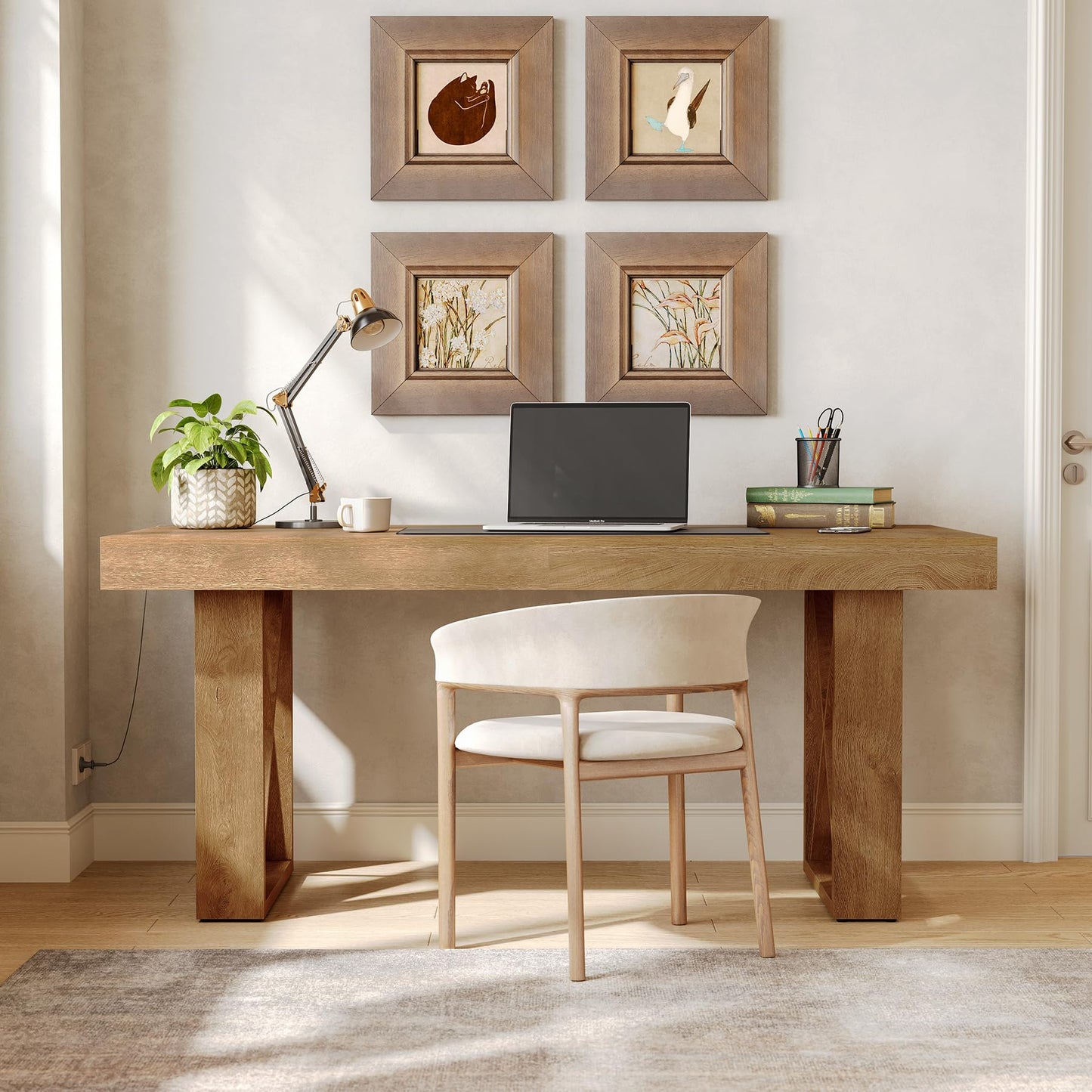 LITTLE TREE 63-Inch Computer Desk, Simple Thick Appearance, Study Gaming Writing Workstation Executive Office Desk for Home, Study Room, Brown