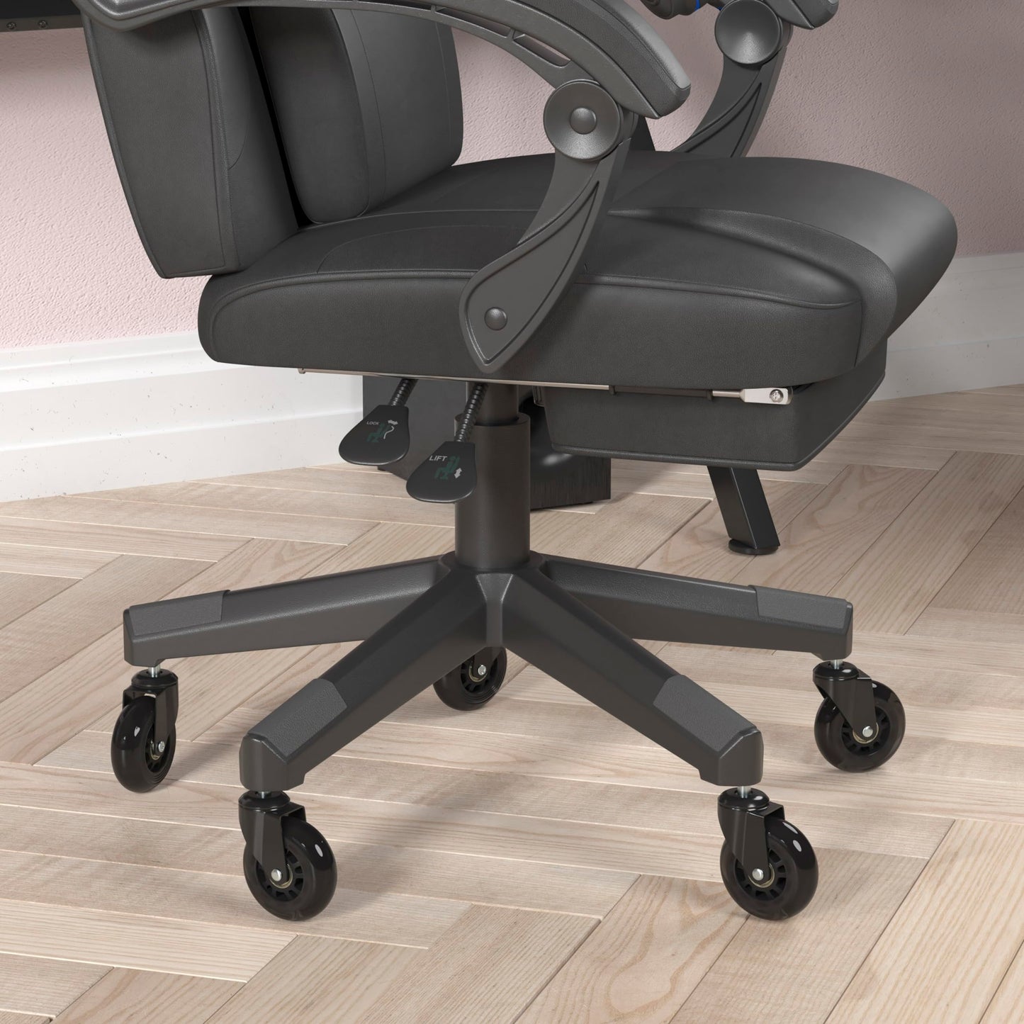 Flash Furniture X40 Gaming Chair Racing Computer Chair with Fully Reclining Back/Arms and Transparent Roller Wheels, Slide-Out Footrest, - Black