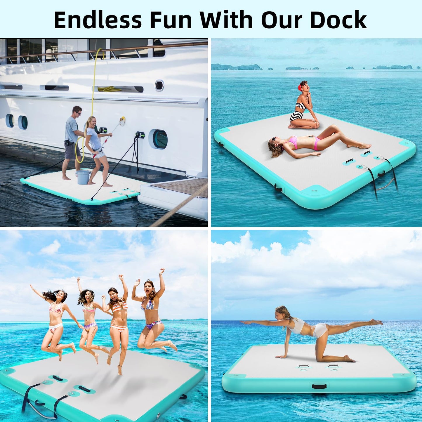 AZXRHWYGS Inflatable Floating Dock, Inflatable Dock 12x6 ft Floating Raft with Air Pump, Carry Bag for Lake/Boats/Island/Swimming Pool