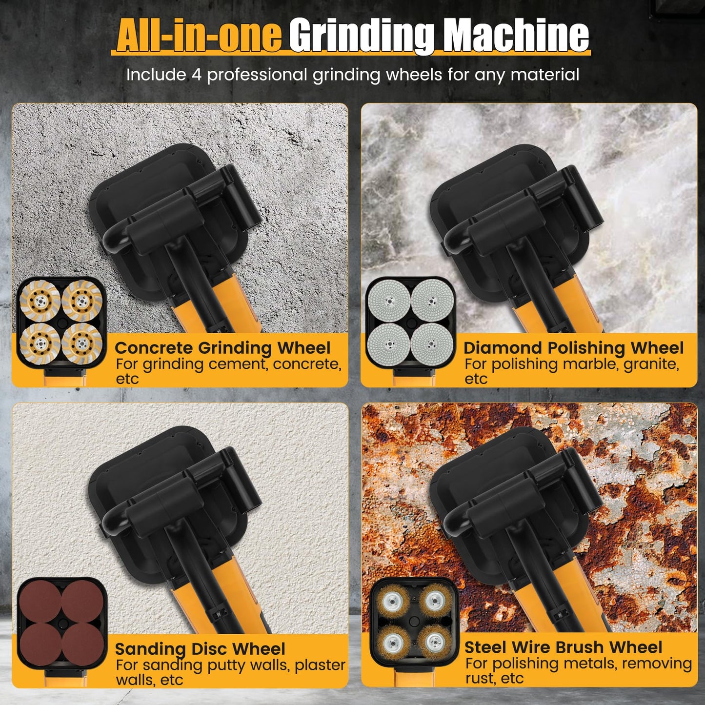 4-Head Concrete Grinding Machine, 3800W Copper Motor for Concrete Grinding