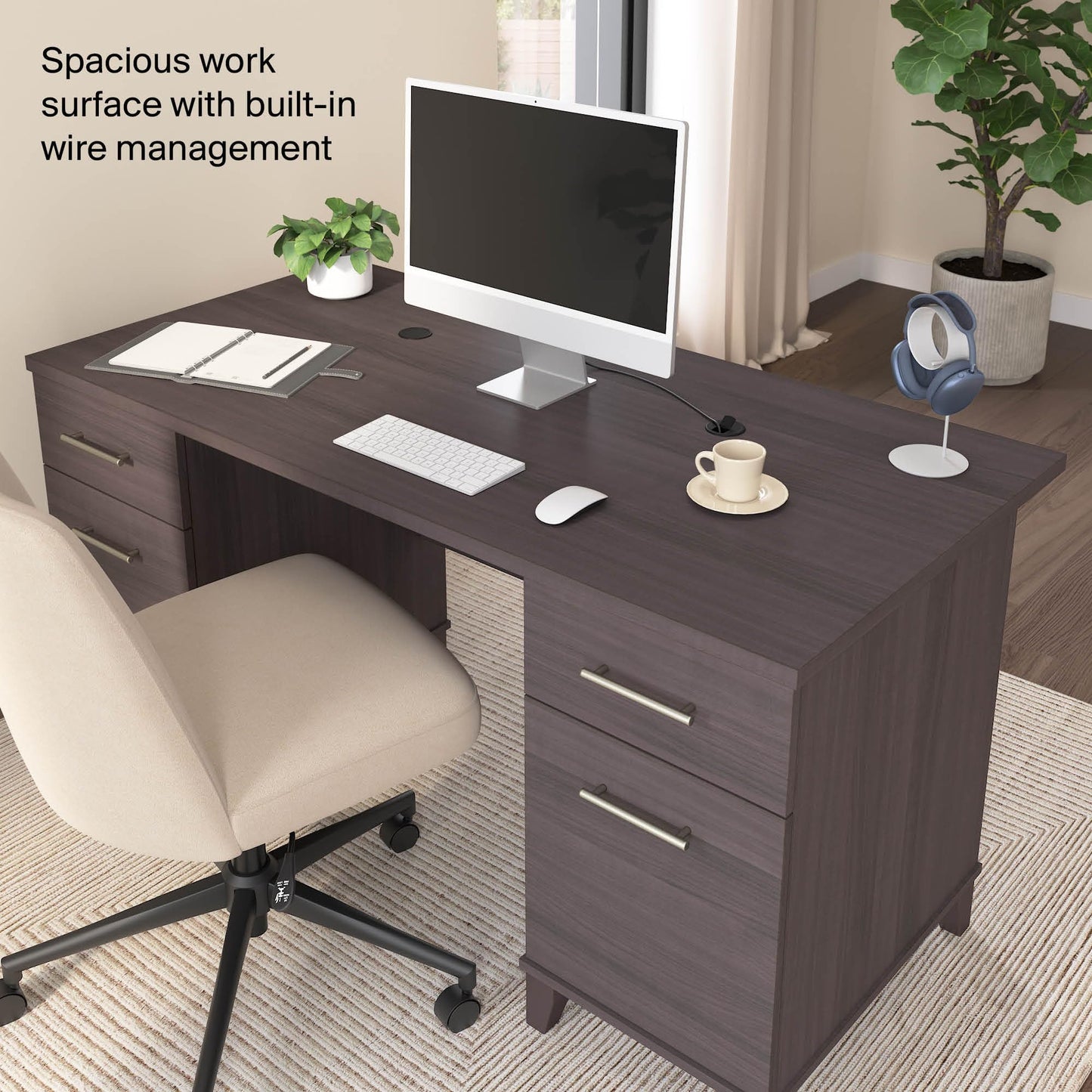 Bush Home 60-Inch Office Desk with Drawers, Computer Desk with File and Box Drawers, Home Office Workstation with Storage Cabinet, Writing Desk Furniture, Somerset Collection, Storm Gray