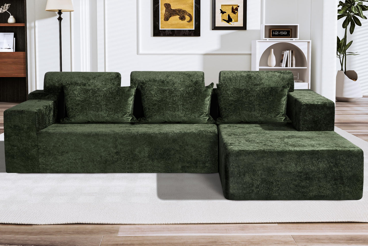 HABUTWAY 105" L-Shape Modular Sectional Sofa Couch for Living Room,No Assembly Required,Modular Comfy Sofa with Deep Seat for Living Room Bedroom,Luxury Distressed Velvet(Right,Green)
