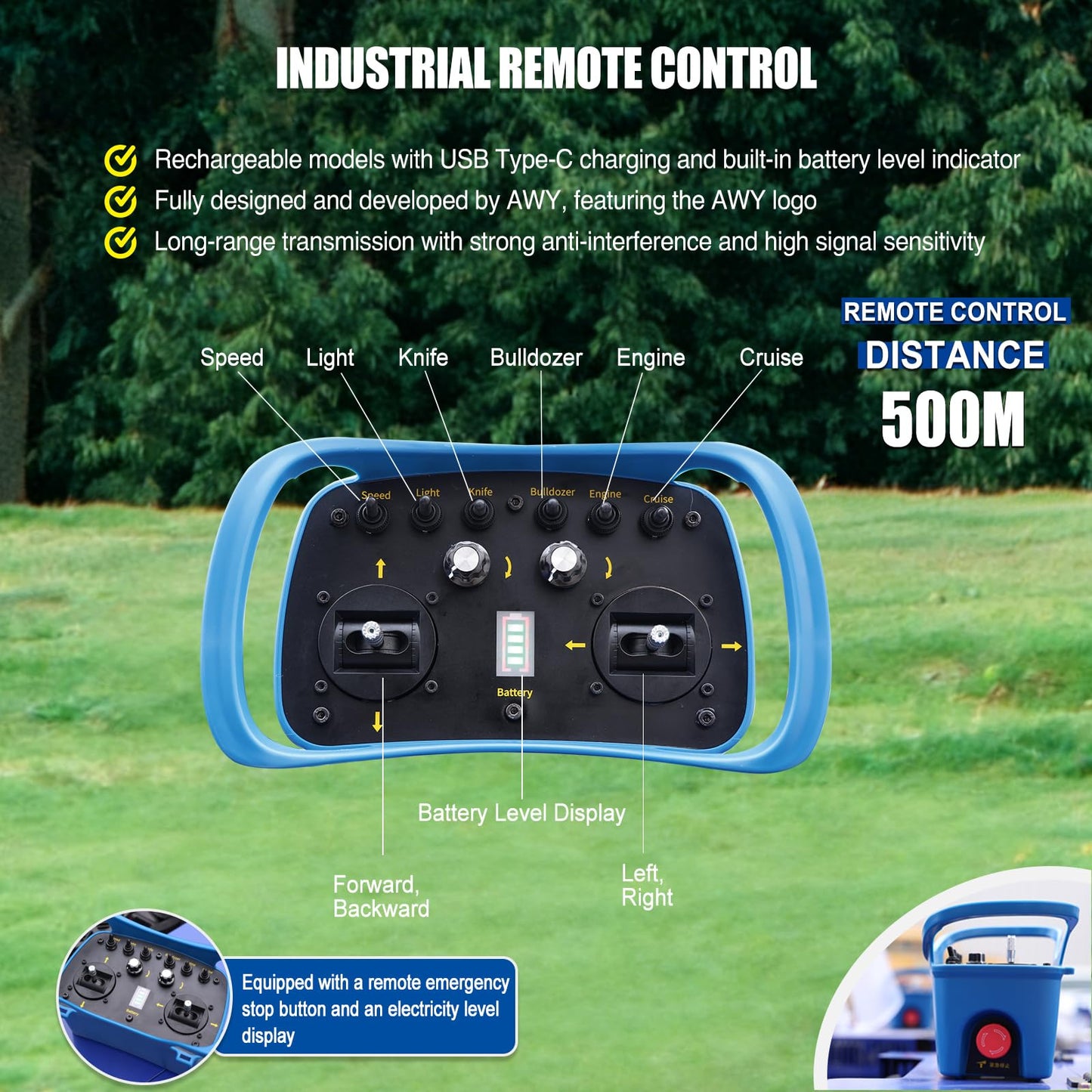 AIWEIYA-Remote Control Lawn Mower,Oil-Electric Hybrid Crawler Track Mower,1.1-5.9 Inch Cutting Height Professional Landscape and Estate Mower for 100% Slope(45°) Large Turf Grass Cutting