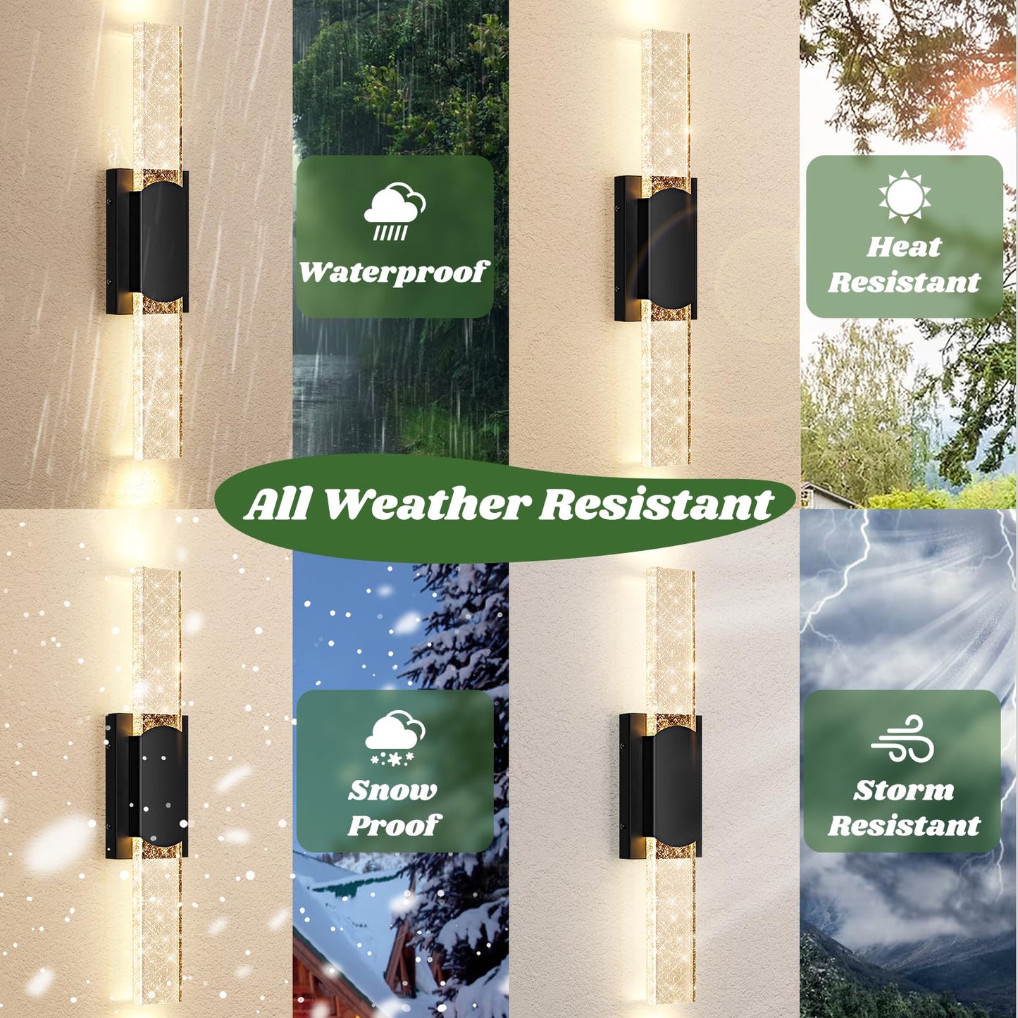 BesLowe Outdoor Wall Light Fixture, 23.5in Black Aluminum, Waterproof Crystal Bubble Glass, Model B04058L, LED Porch Light