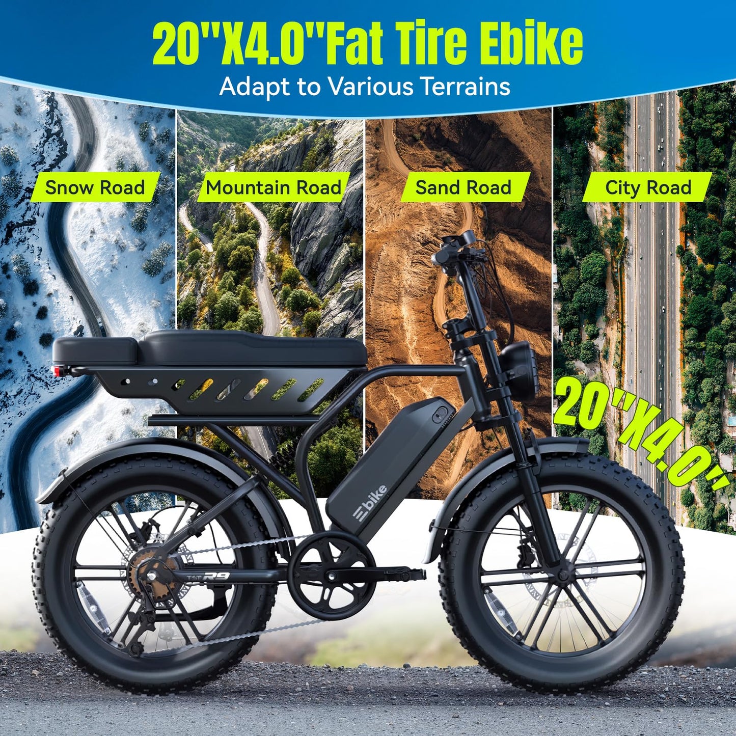 TST Electric Bike for Adults 1500W Peak 20" Fat Tire All-Terrain E-Bike 60/130 Miles Electric Dirt Bike - 48V 15/30AH Battery Tested to UL 2849 Powered Electric Bicycle