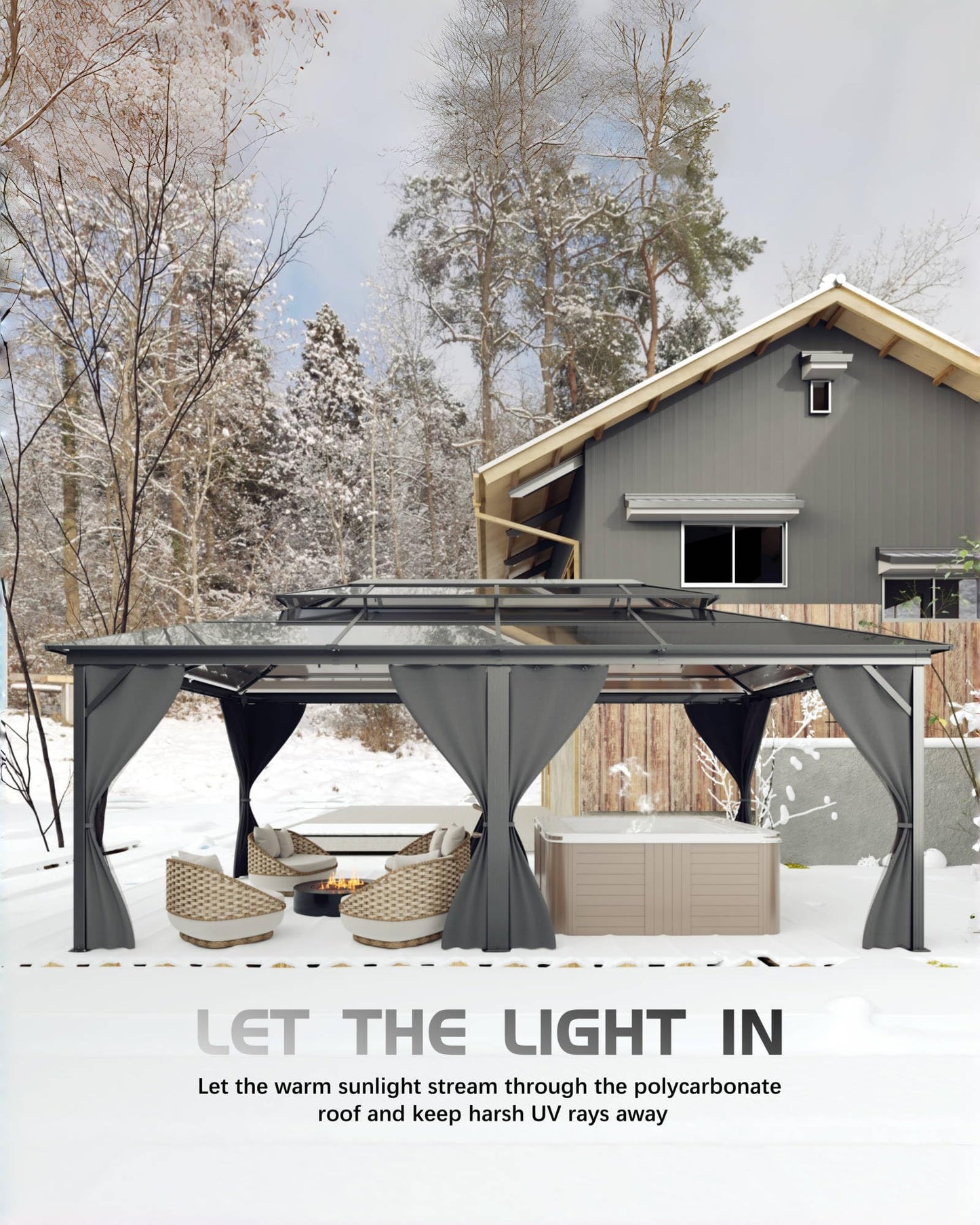 12' x 20' Permanent Hardtop Gazebo - Heavy Duty Aluminum Frame with Double Roof, Includes Curtains & Netting for Patio/Backyard/Garden (All-Weather)