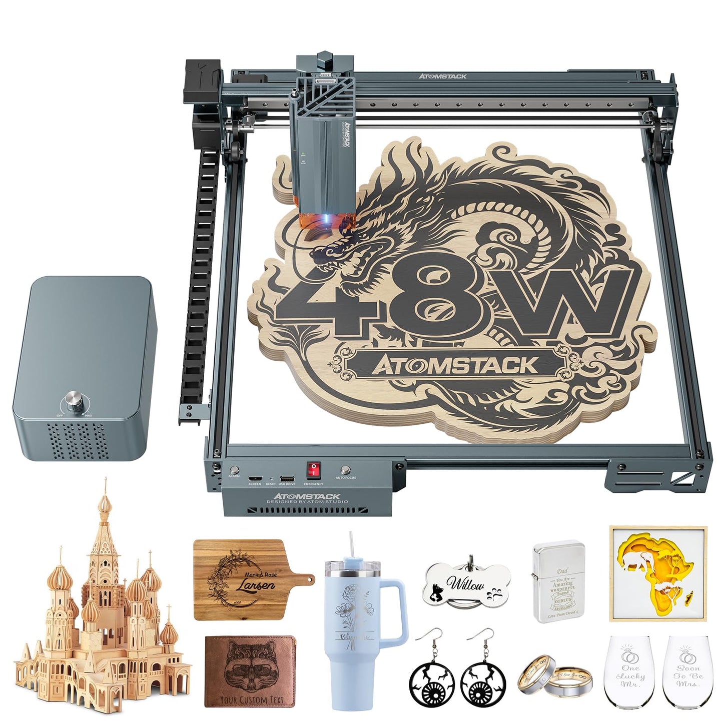 ATOMSTACK 48W Laser Engraver, A40 PRO V2 Laser Cutter with Auto Air Assist, Bulk Engraving Cutting High Accuracy Laser Engraving Machine for Wood Stone Metal Acrylic Leather Jewelry