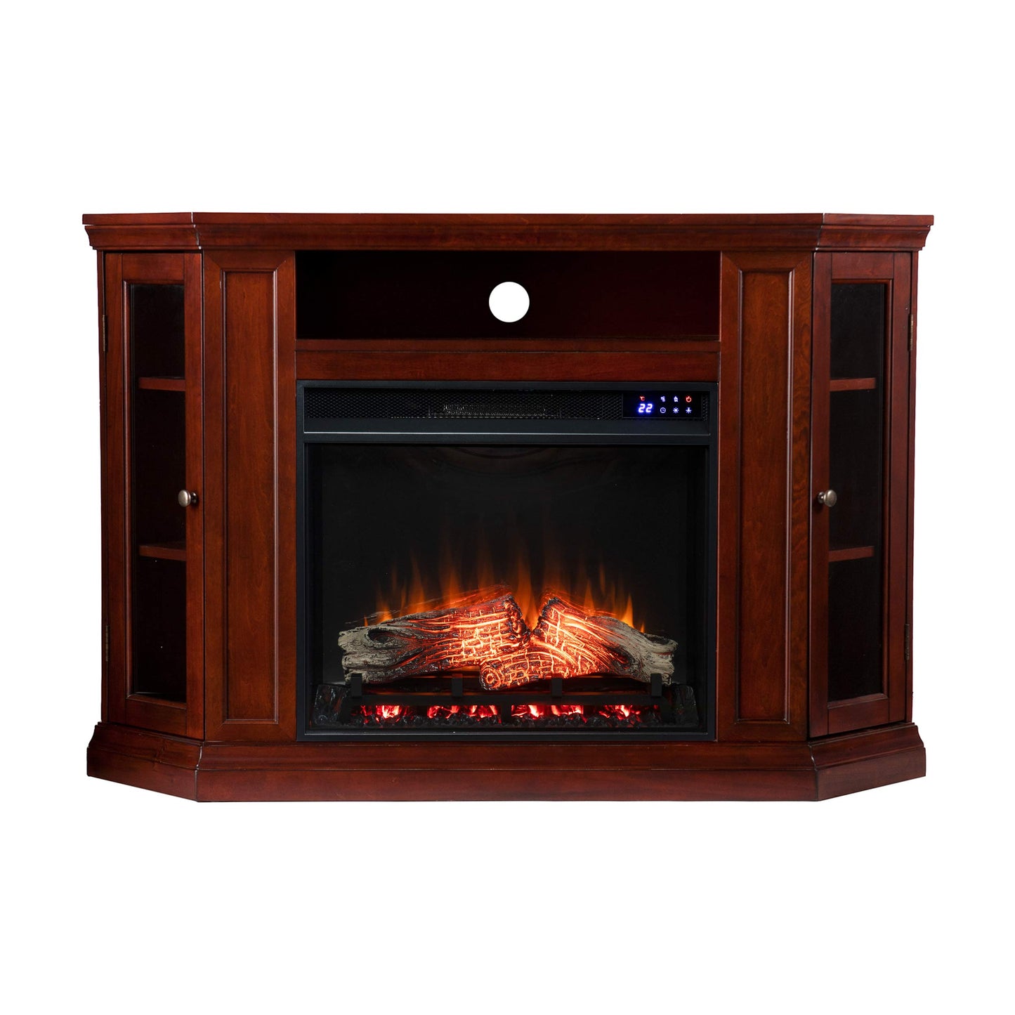 SEI Furniture Claremont Corner Convertible Electric Fireplace with Storage, New Cherry