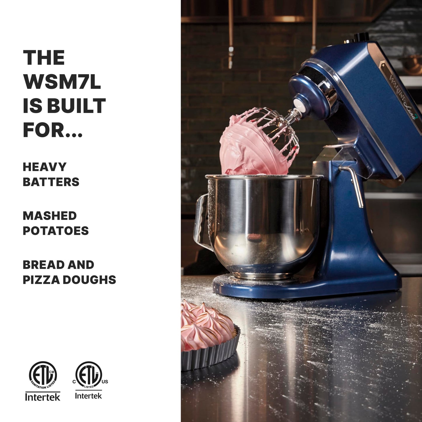 Waring Commercial Luna Planetary Stand Mixer, 7-Quart Capacity, 1/2 Horsepower, 11-Speed Tilt Head, for Professional Kitchens & Bakeries, NSF Certified, WSM7L