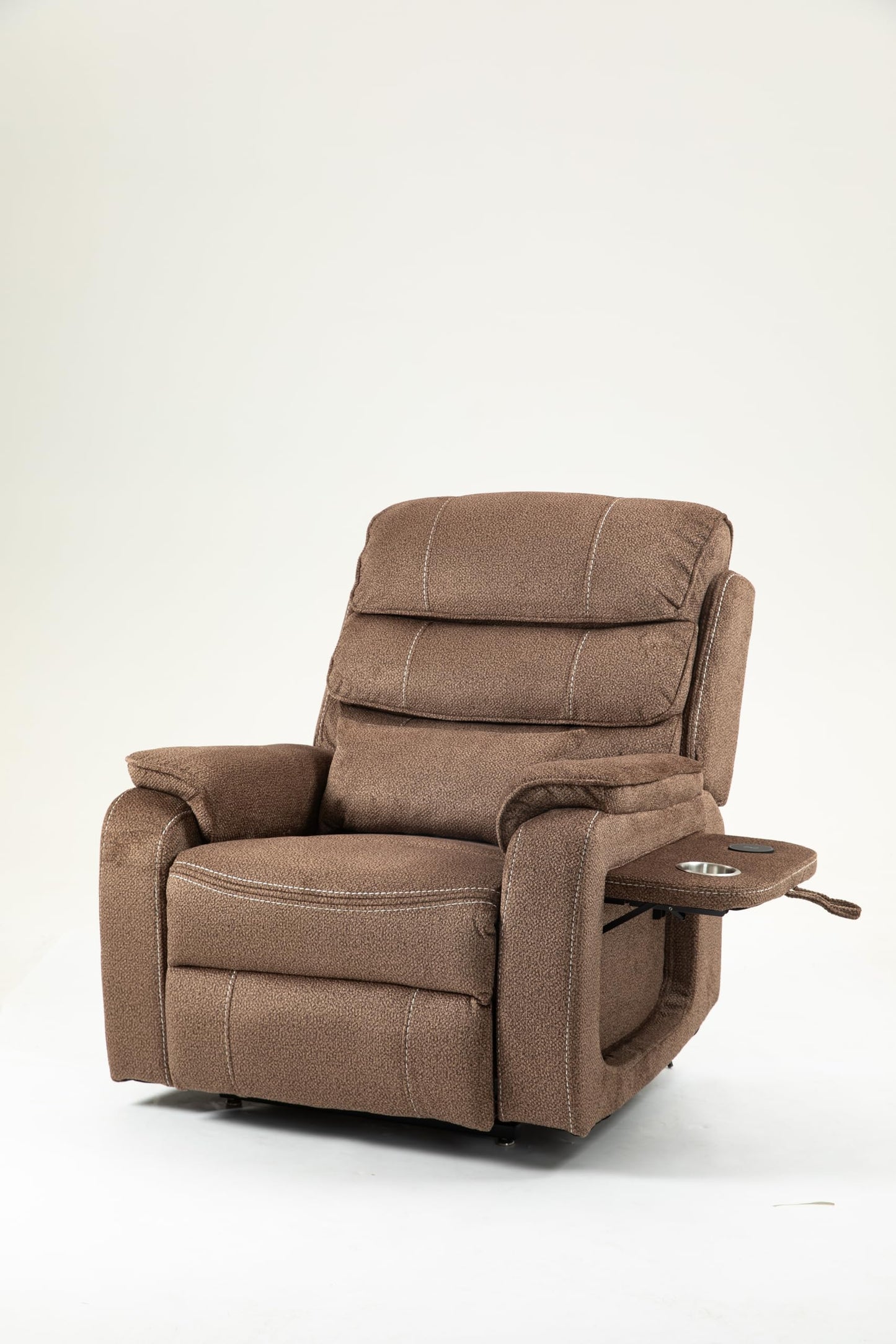 Ball & Cast Lift Recliner Chair with Sides Pockets,Lounge Relax Single Sofa W/Maximum Adjustable Tilt 180 Degrees and Multi-Function Massage & Heat,Armrests W/Cup Holder,for Living Room,Brown