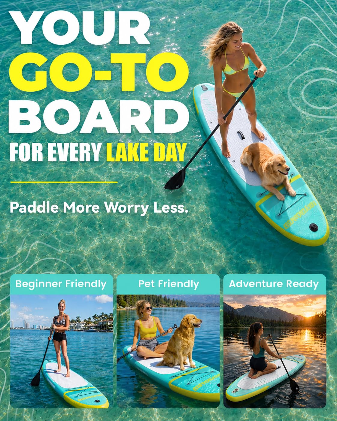 HEYBOARD Inflatable Stand Up Paddle Board 10'6"×32"×6" Standup Paddleboard with Premium SUP Accessories & Backpack, Non-Slip Deck, Waterproof Bag, Leash, Paddle, Hand Pump, Mint Green