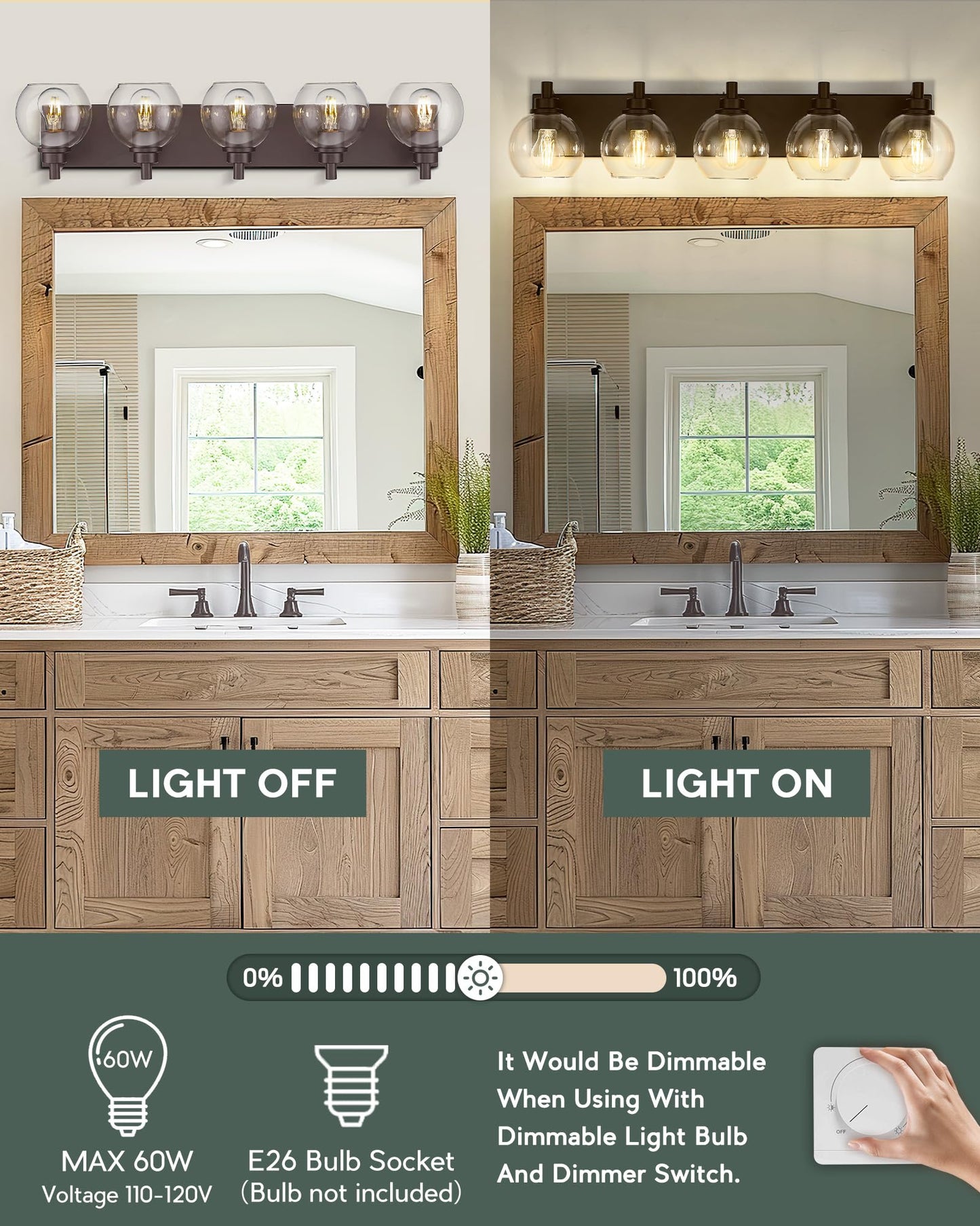 METWET 5-Light Bathroom Vanity Light Fixtures, Oil-Rubbed Bronze, Globe Clear Glass Shade, Model VL195-ORB-5, 32 Inch Modern Sconces
