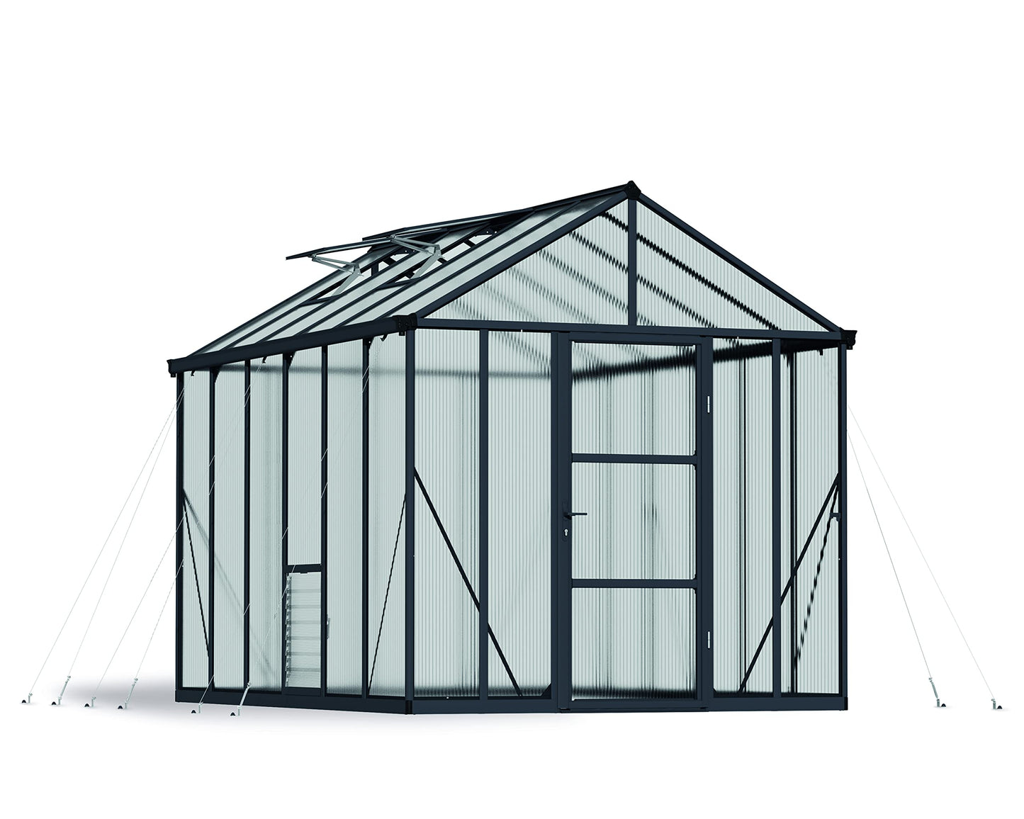 Palram - Canopia Glory 8 Ft. x 12 Ft. Greenhouse Kit Hobby DIY Walk In Green House Heavy Duty Polycarbonate with Aluminium Frame, with Lockable Door and Vent for Garden, Backyard (Gray)