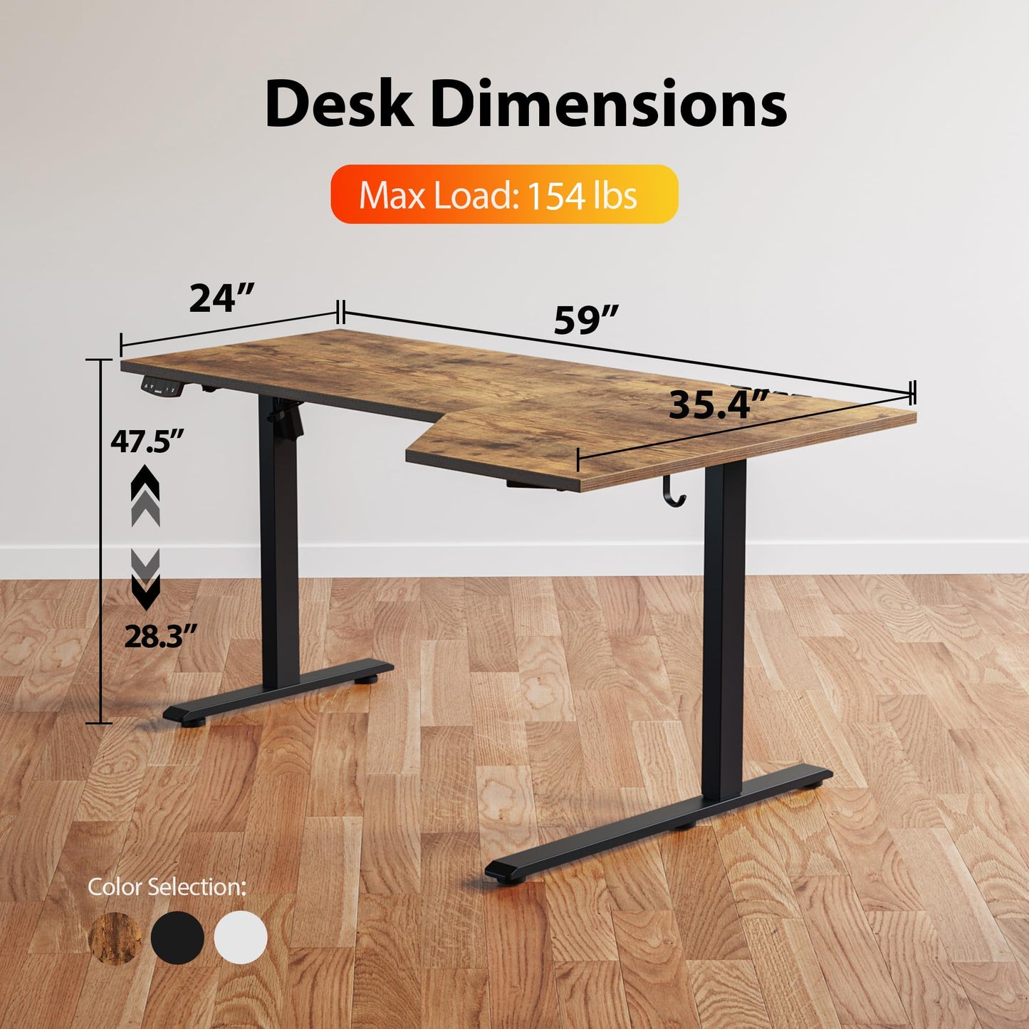 Agilestic Electric Standing Desk, Height Adjustable Desk, 59 x 35 Inch Sit Stand up for Work Office Home, L Shaped Ergonomic Rising Computer Table with Memory Preset, Rustic Brown