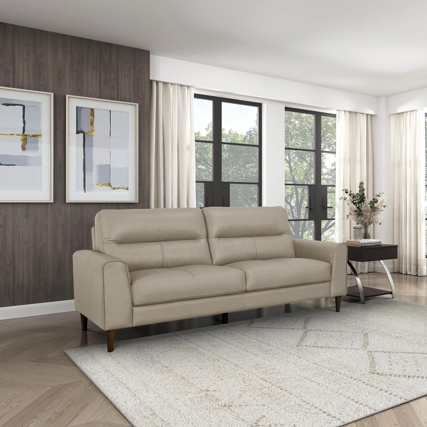Lexicon Leather Match Couch Sofa, Modern Oversized Sofa, Solid Wood Legs, Top Grain Leather 3 Seater Couch for Living Room, Bedroom, Office, Apartment, Waiting Room, Latte