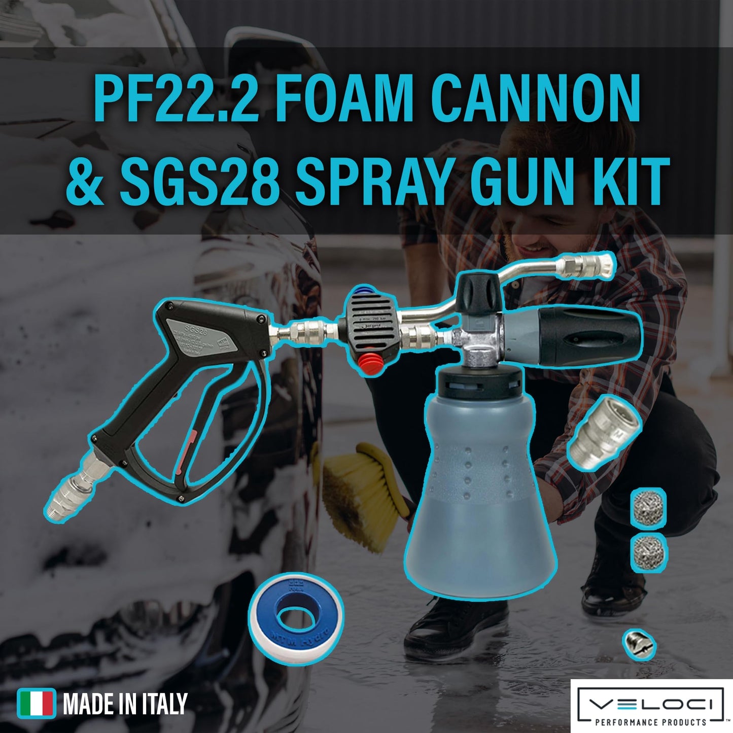 MTM Hydro PF22 Wide Mouth Foam Cannon Kit for Pressure Washer, Mezzo Switching Valve, SGS28 Trigger Gun and 16 oz Soap