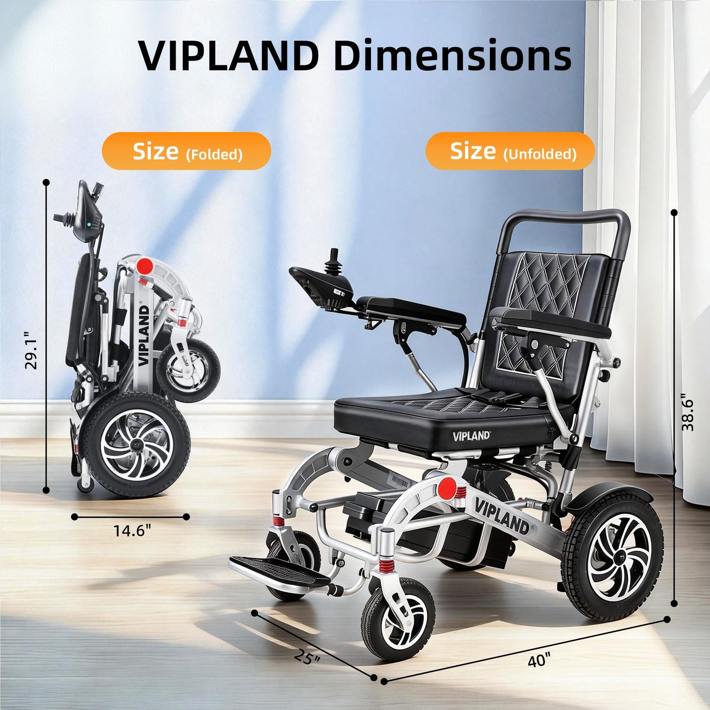 VIPLAND Foldable Electric Wheelchairs for Adults, 30Miles Long Travel Range Motorized Wheelchair, Support Up to 350lbs, All Terrain, Airline Approved, 600W Dual Motors, Portable Size with Cup Holder