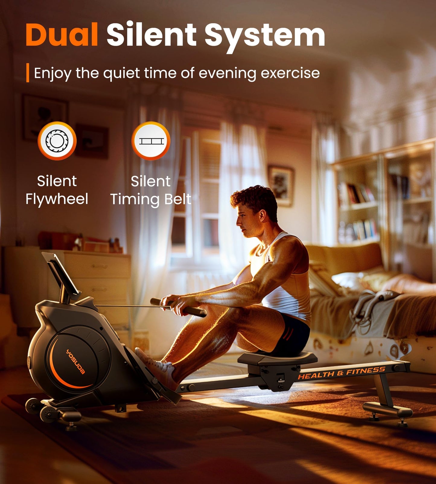 YOSUDA Rowing Machine for Home, Magnetic Rower Machine for Beginners to Athletes, Use with Resistance Adjustment Function, Bluetooth, App Supported, LCD Monitor, and Comfortable Seat Cushion
