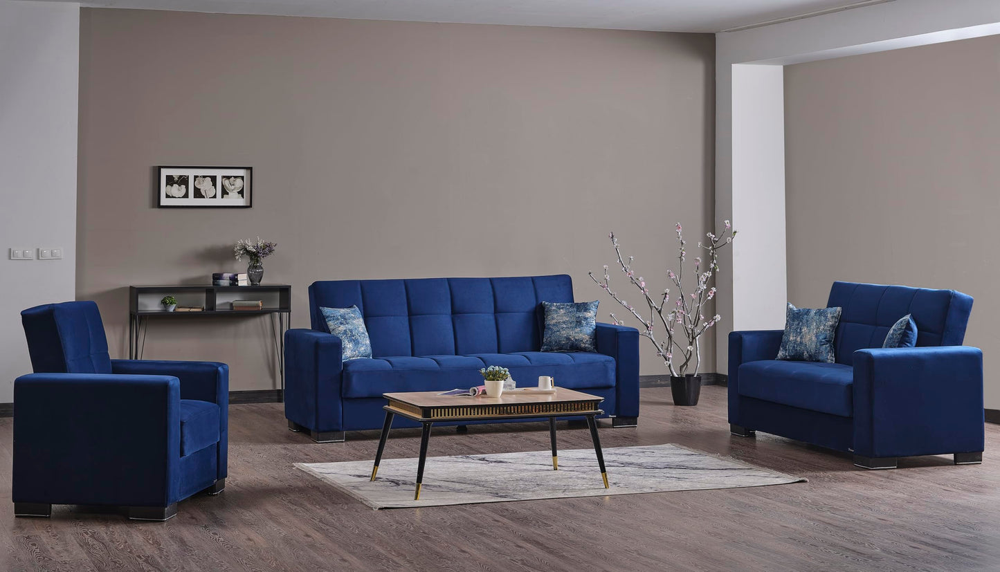 Ottomanson Convertible Sofa Bed Futon Couch with Hidden Storage & Click-Clack Sit-Sleep Conversion – Firm Support Sleeper Sofa for Living Room, Apartment & Guest Room, Blue