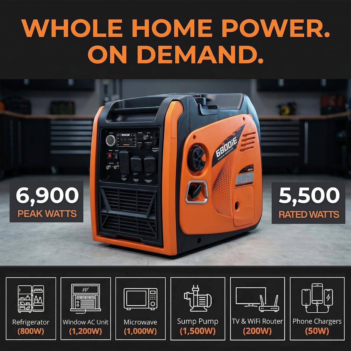 LIFAN LF6800iE 6900W Peak Gas Inverter Generator, Remote Start, 120V/240V 23A Twist Lock Outlet, CO Sensor, 312cc Engine for Home Backup & RV, EPA Certified (Non-CARB/Not for Sale in CA)
