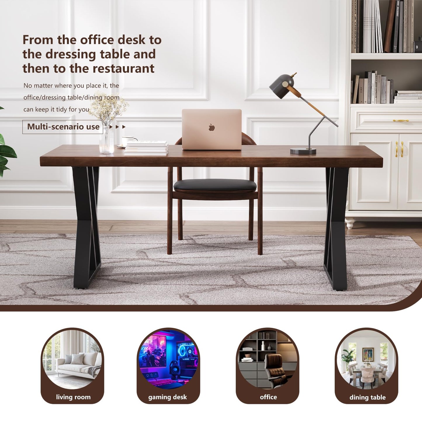 tiedingding Solid Wood Desk 47 Inch, Rustic Wooden Writing Desk with Sturdy Metal Frame, Modern Simple Design Executive Real Wood Computer Desk for Home Office, Bedroom & Living Room (Natural Finish)