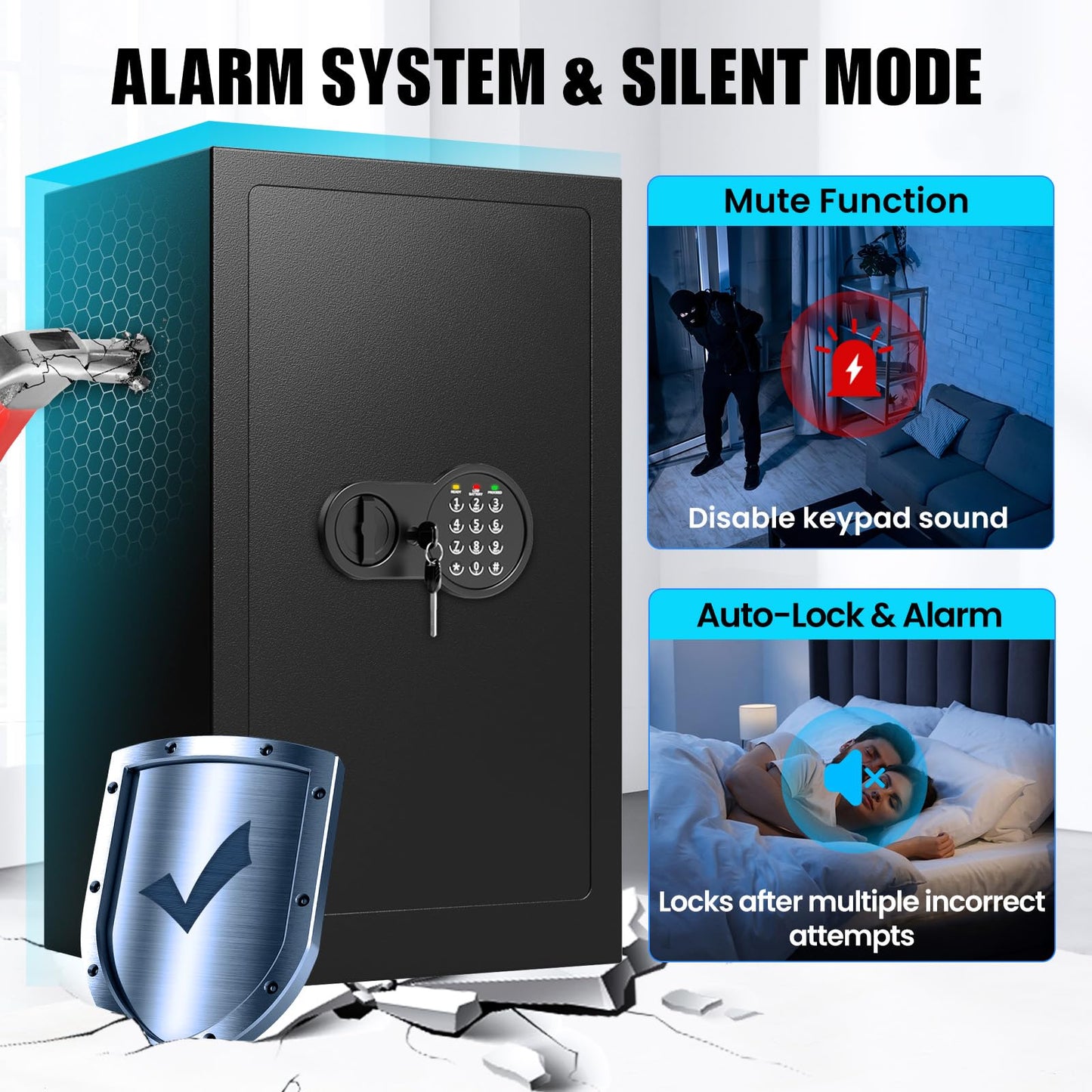 Mitlvge 35Min Fireproof Safe, 7.5 Cubic Feet Home Safe Box with 3-Removable Shelf, Fire Safe with Digital Keypad, Smart Alarm and Silent Mode, Fire Proof Safe for Home Documents and Office