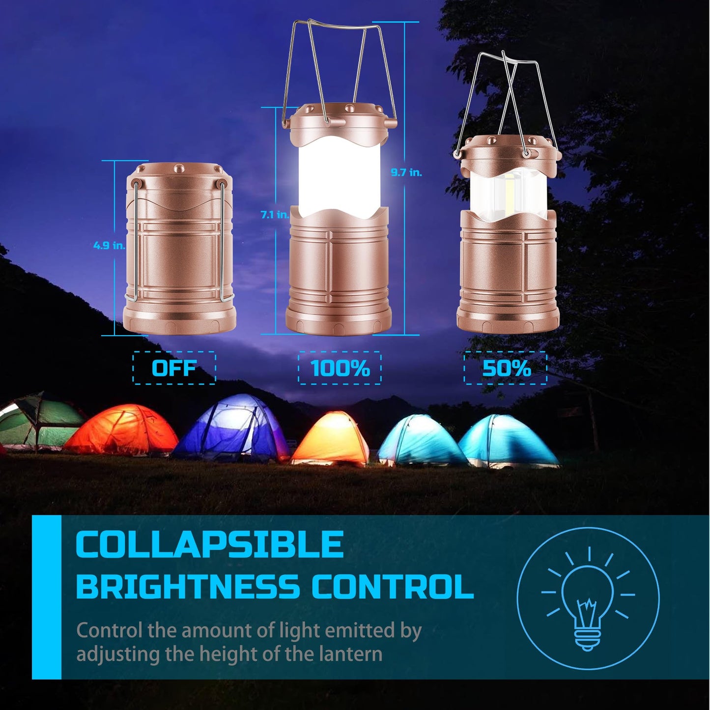 Lichamp LED Camping Lantern, Battery Powered, Portable Collapsible Light, Rose Gold, Model CLS-B004RG, 4 Pack