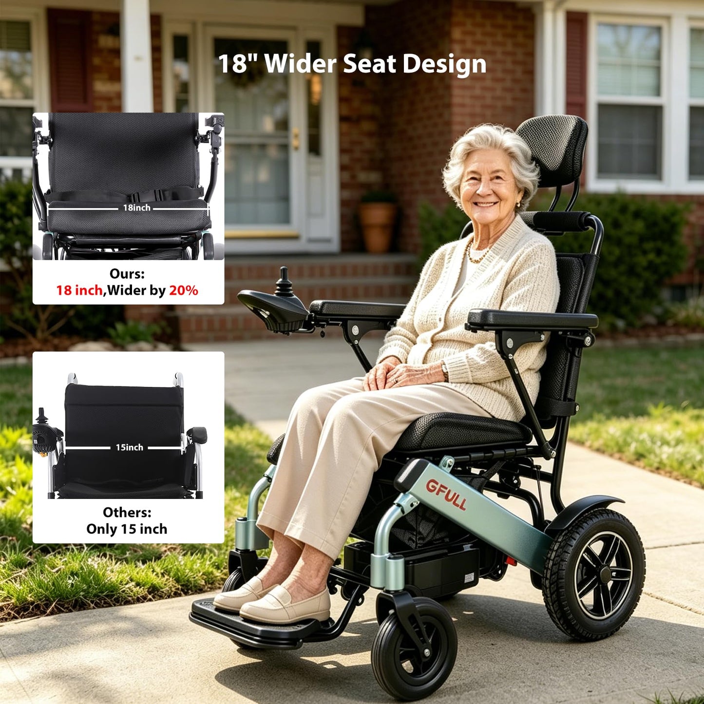 Electric Wheelchairs for Adults, Heavy Duty 66lbs 18" Wider Seat Aluminum Foldable Motorized Wheelchair with 12Ah Batteries & Dual Motors, 20 Miles Long Range 330 lbs Large Tire for Home, Park