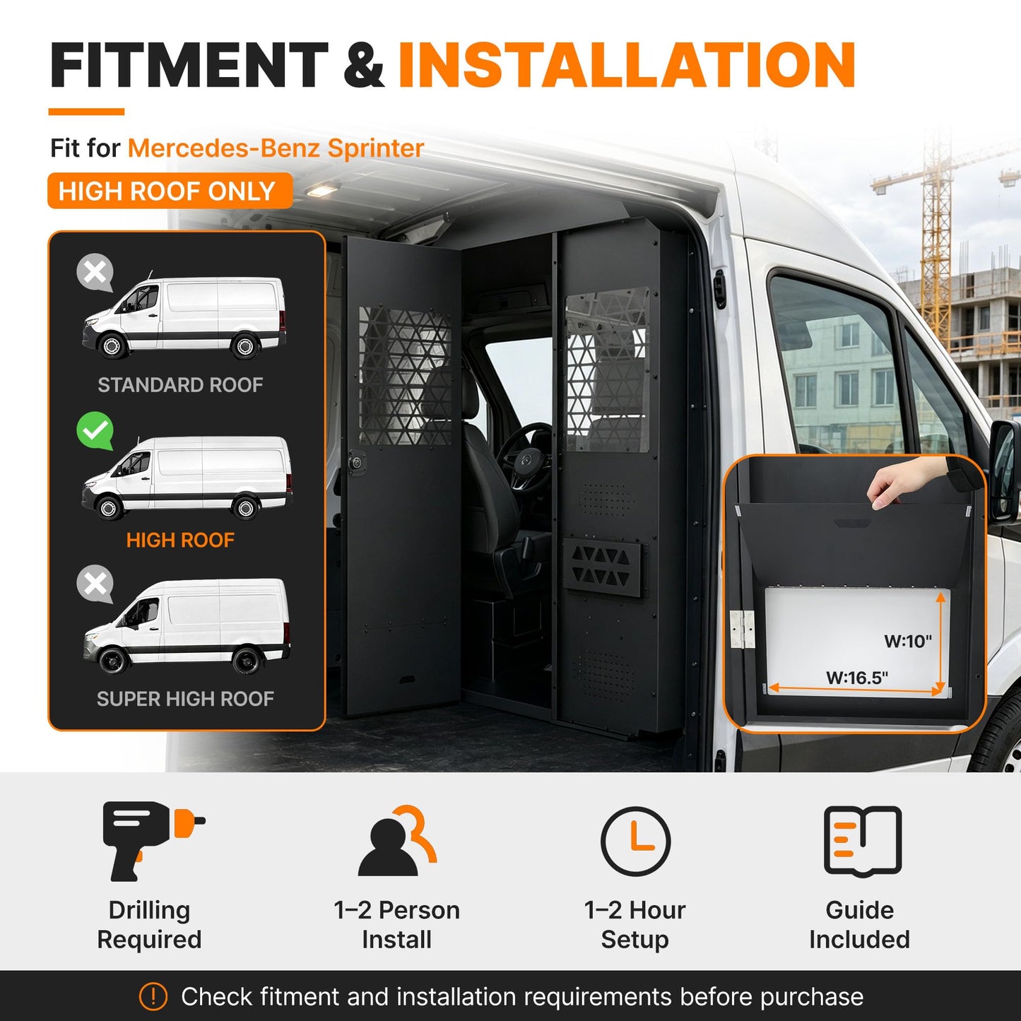 MELIPRON Van Partition Bulkhead Fit for Sprinter High Roof