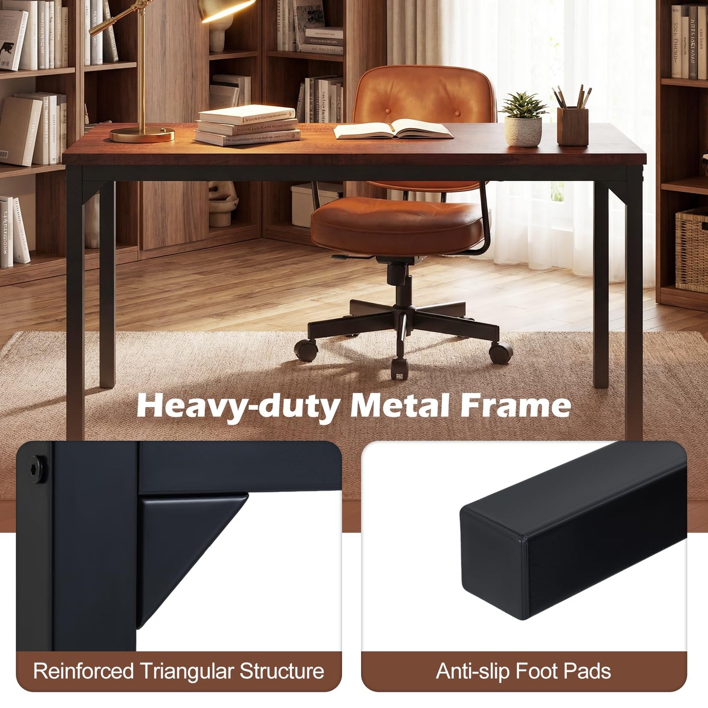Giantex Conference Table, 9.2 ft x 4 ft Large Meeting Table, Rectangular Computer Desk with Strong Metal Frame for 10-12 People, Modern Seminar Table for Office Conference, Brown (4)