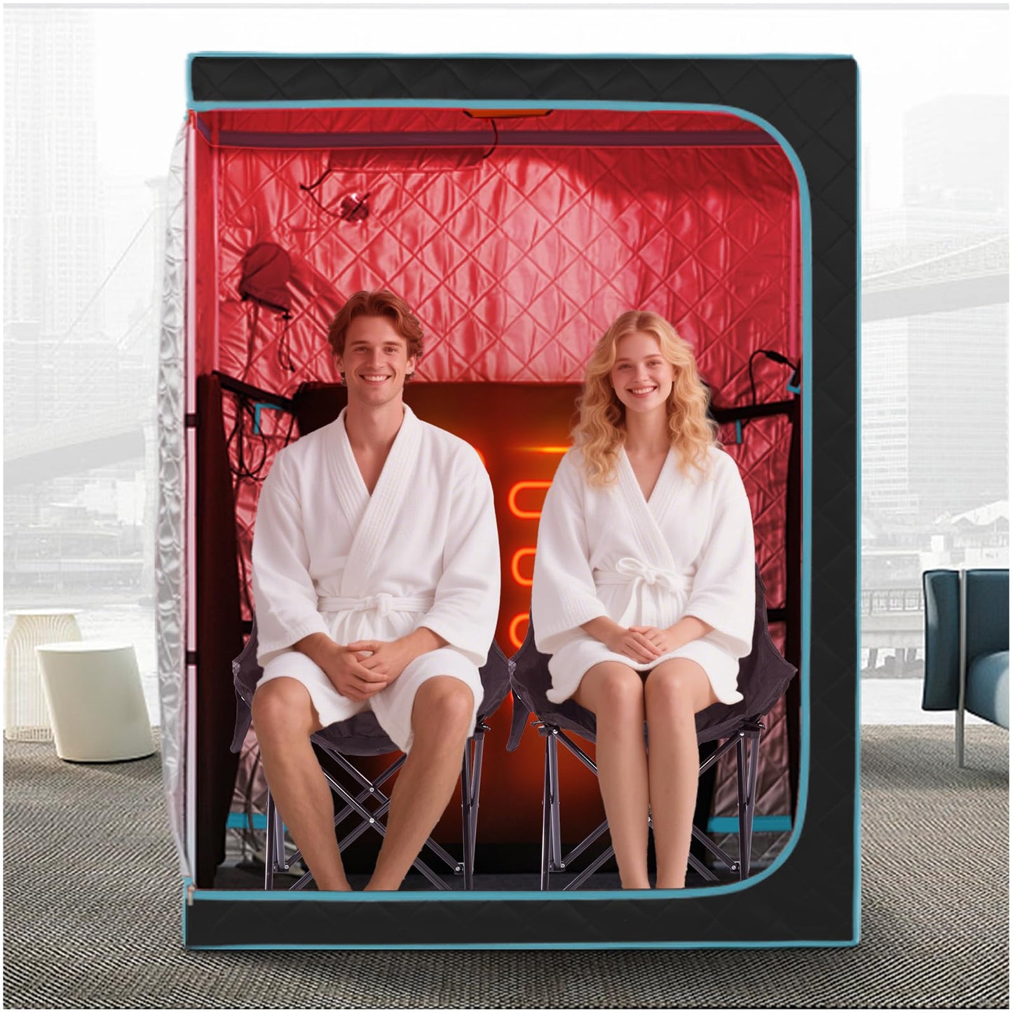 ZONEMEL 2-Person Portable Full Spectrum Infrared Large Sauna with Remote, 1600W Heating, 3 Carbon Panels, Red Light Therapy & 2 Chairs, Dry Heat, Home Spa Tent for Relaxation (47.2"x35.4"x63")