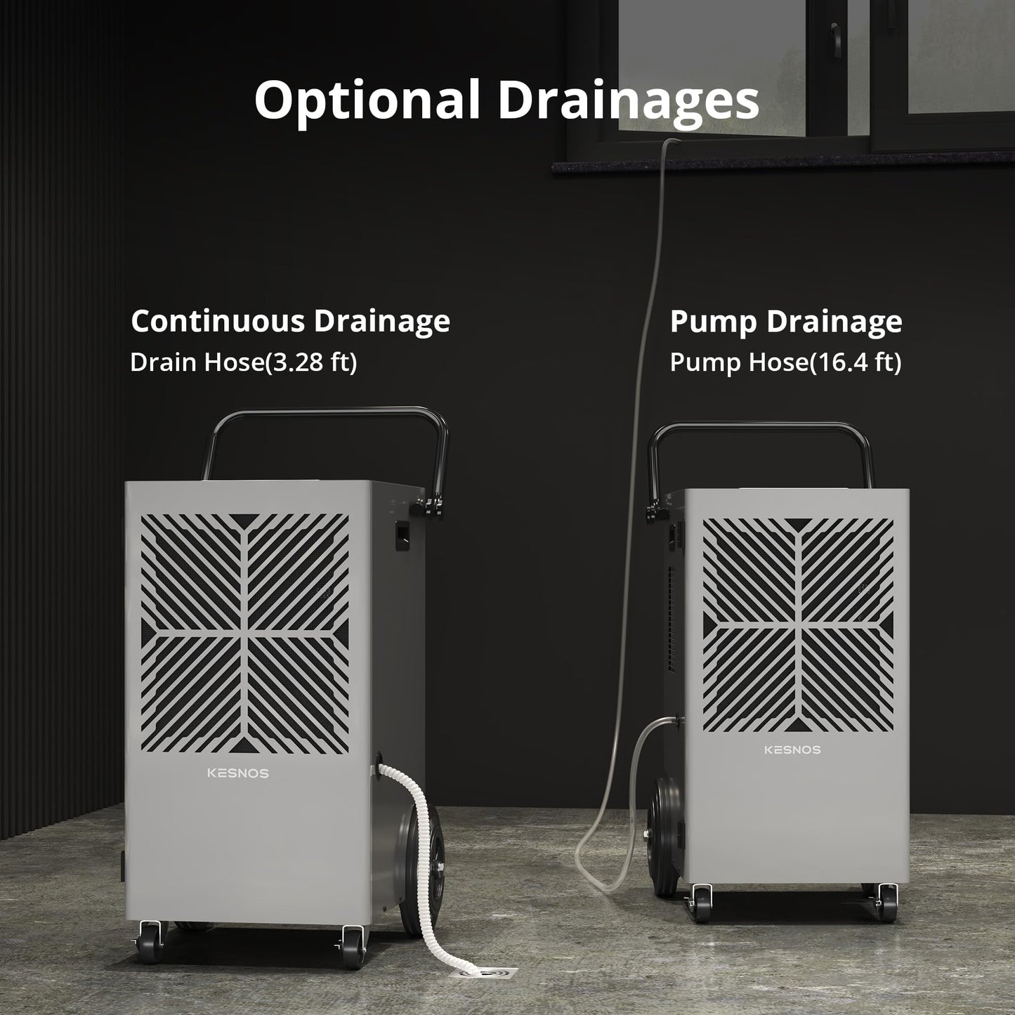 Kesnos 155 Pints Commercial Dehumidifier with Pump – Dehumidifier with Drain Hose and 24-Hour Timer in Large Spaces Up to 7,500 Sq. Ft. – Ideal for Basement, Industrial Space and Job Site