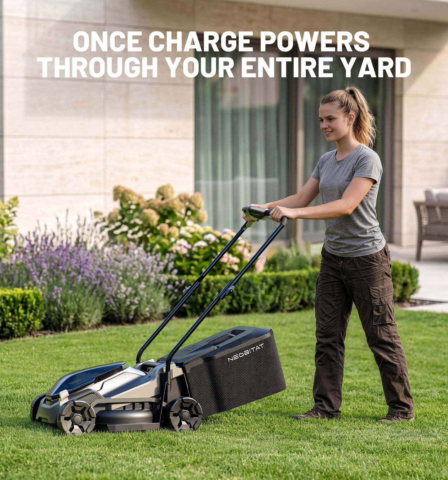 Neobitat 40V 14" Cordless Lawn Mower, Electric Lawn Mower with 2 x 5.0Ah Batteries & Charger, 2-in-1 Mulching & Bagging, 5-Position Height Push Mower for Small Yards