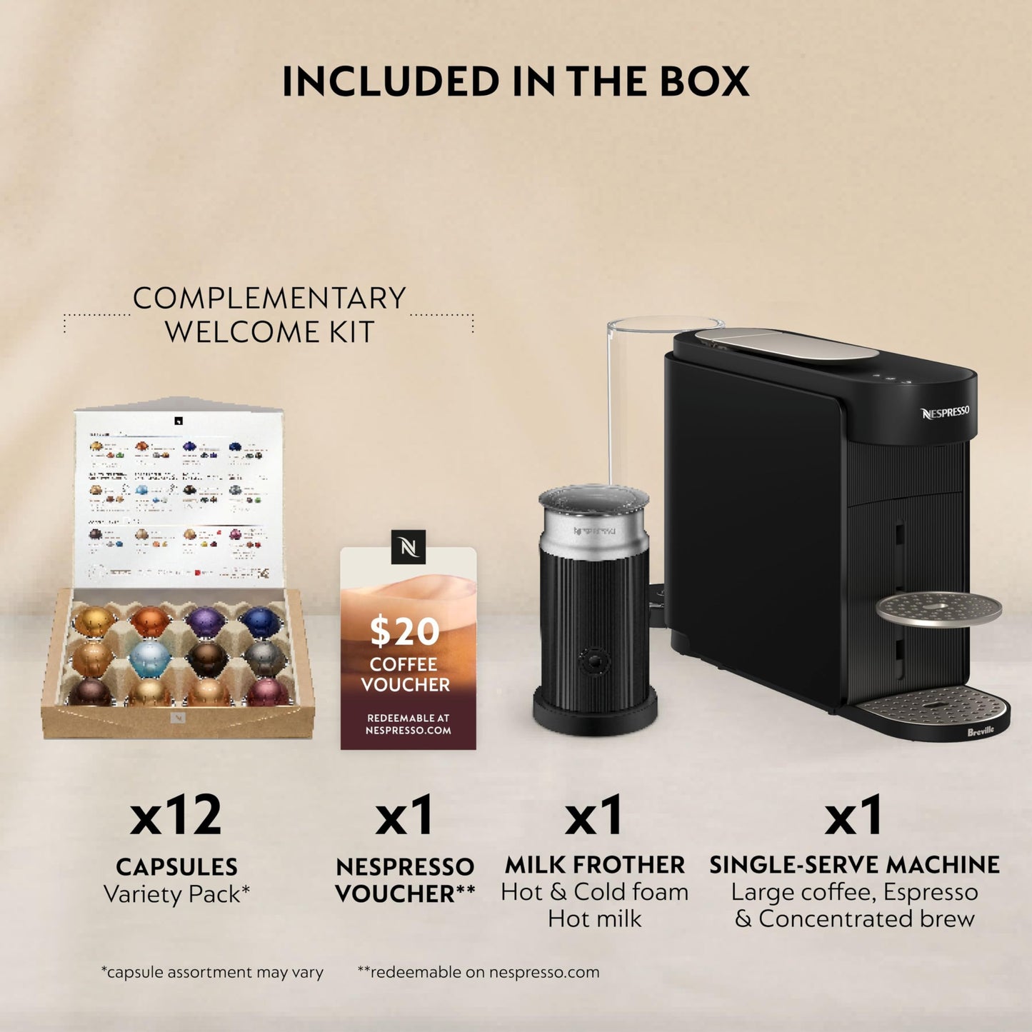 Nespresso Vertuo Up Coffee and Espresso Maker with Aeroccino, by Breville, Ink Black