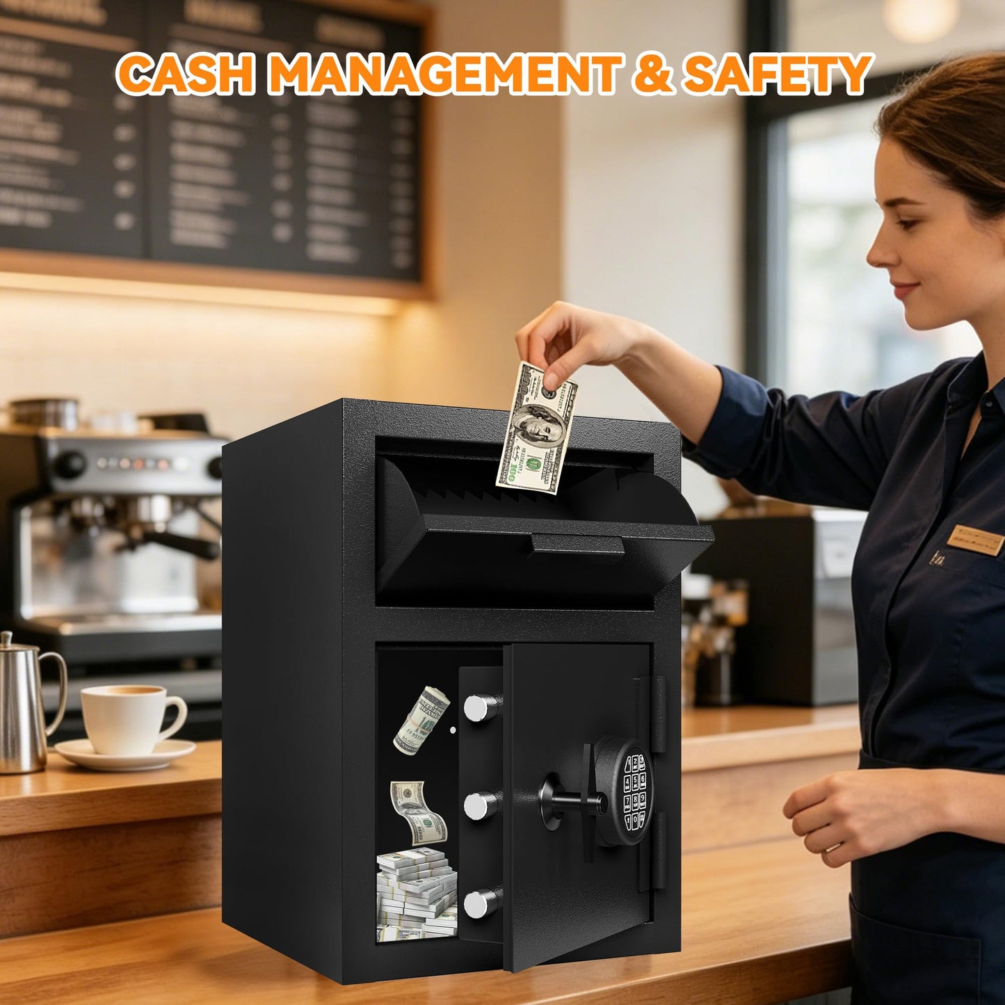 KAER 2.6 CuFt Drop Safe for Business, Cash Safe with Drop Slot, 53.8 lbs Heavy Duty Money Safe Box with Deposit Slot, Anti-Theft Safety Boxes for Home Floor Safe, Quick Access Digital Keypad Keys