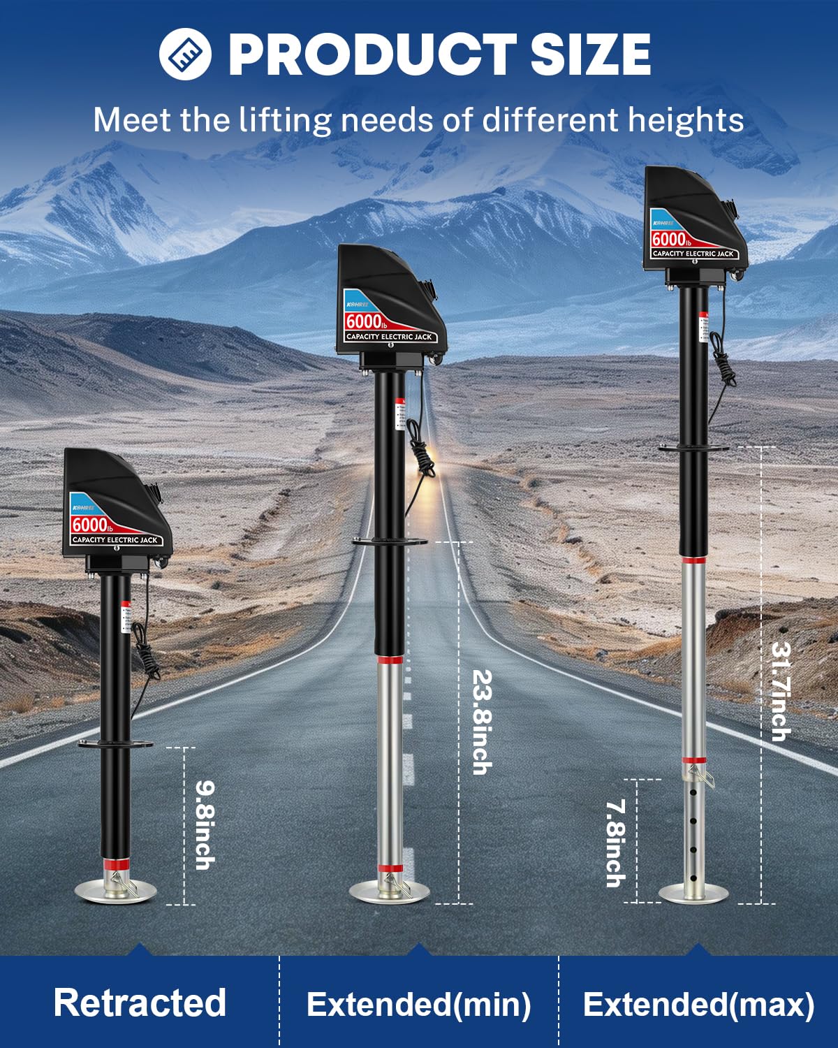 Kohree Electric Trailer Jack 6000 lbs, Heavy Duty RV Electric Power Tongue Jack for Travel Trailer A-Frame Camper, with Manual Crank Handle & Weatherproof Jack Cover, 22" Lift, 12V DC with Wiring