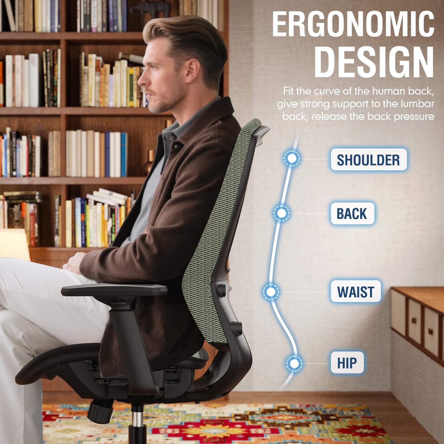 ELABEST Mesh Office Chair,Ergonomic Computer Desk Chair,Sturdy Task Chair- Adjustable Lumbar Support & Armrests,Tilt Function,Comfort Wide Seat,Swivel Home Office Chair (Dusty Sage)