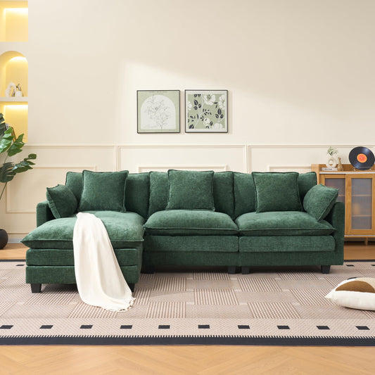 KEIKI 102" Modular Sectional Sofa with Storage Ottoman, L Shaped Convertible Couch with Movable Chaise Lounge, Linen Fabric Comfy 3 Seat Sleeper Sofa for Living Room Apartment Bedroom, Dark Green