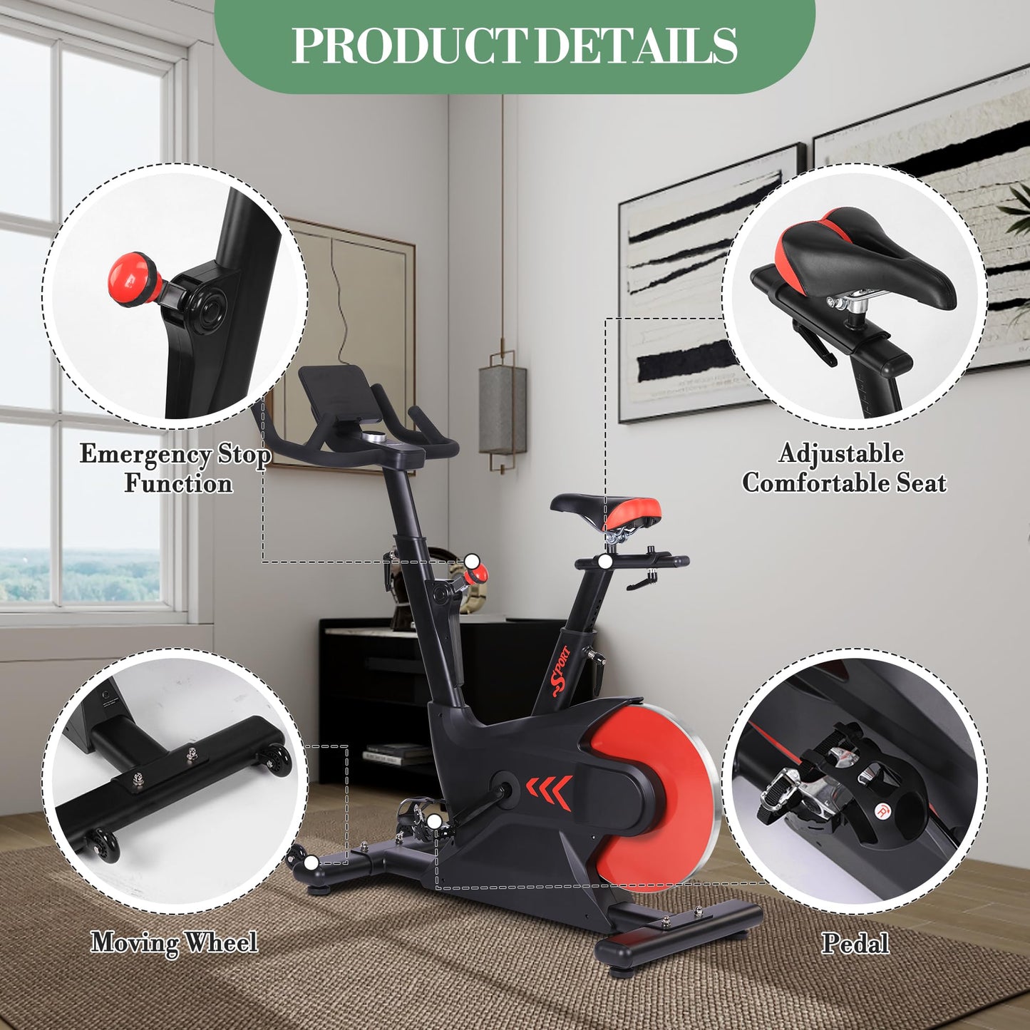 Exercise Bikes for Home, Low Noise Indoor Cycling Bike with 28 LB Rear Flywheel, Stationary Bicycle with App& LCD Monitor & Upgraded Seat Cushion for Home Cardio Workout