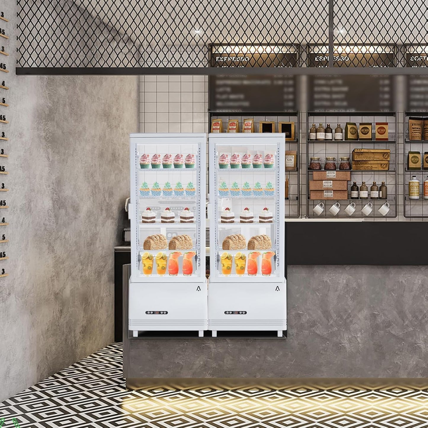 Commercial Display Refrigerator, 3.5 cu. ft./98 Liter Countertop Refrigerated Cake Display Cabinet, Refrigerator with Adjustable Shelves and Digital Controls, LED Display, For Cafes, Bakeries, White