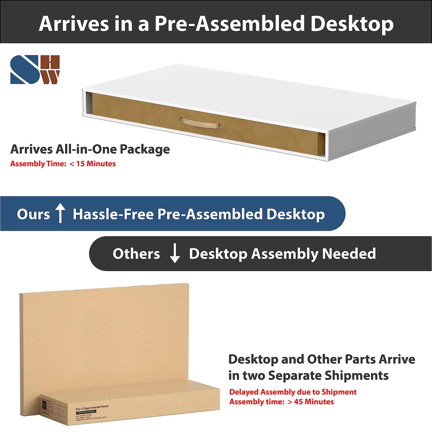 SHW 40-Inch Height Adjustable Claire Electric Standing Desk with Drawer, White