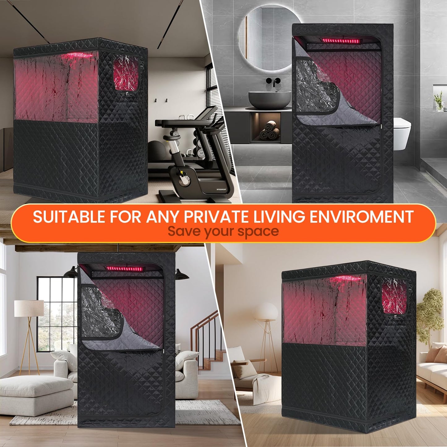 Smartmak Portable Steam Sauna, Personal Steam Sauna Box, Indoor Steam Sauna for Home, with 4L 1600W Steamer, Remote Control, Folding Chair (Black, 47.24 * 35.43 * 62.7 inch)