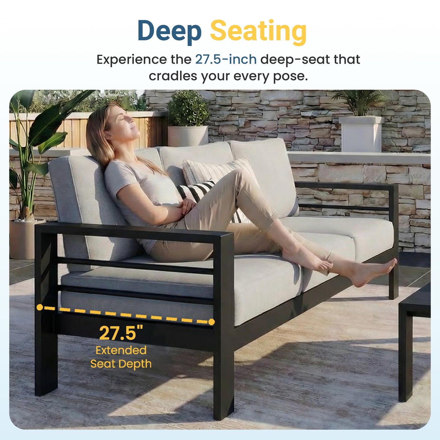 Wisteria Lane Aluminum Patio Furniture Set for All Weather, Oversized Metal Outdoor Furniture Set with 27.5" Deep Seat and 10" Back Cushion, Patio Conversation Sets with Wide armrest, Light Gray