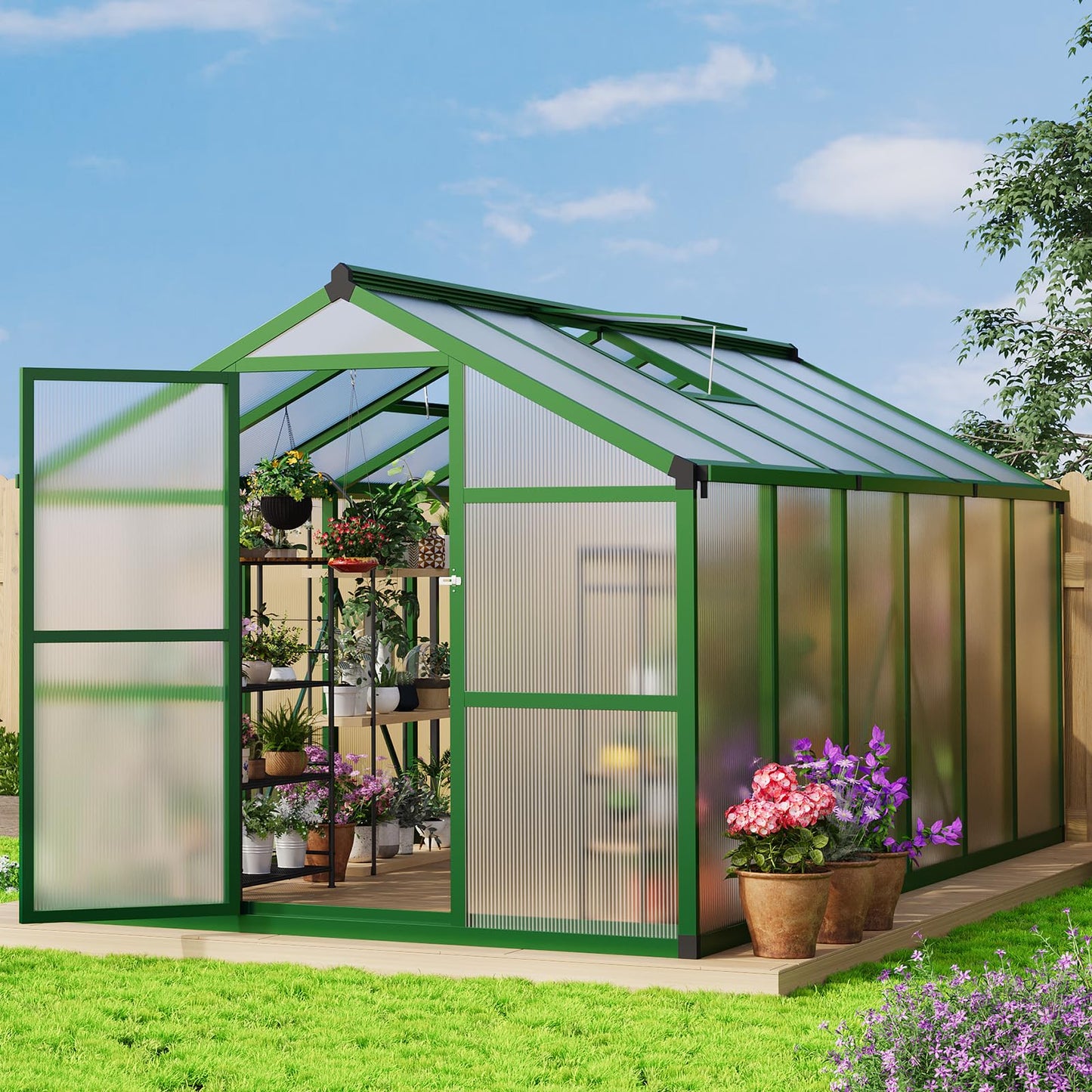 8 x 12 FT Greenhouse, Heavy-Duty Polycarbonate Large Walk-in Greenhouse Roof Vent ,Aluminum Frame & Lockable Door, for Backyard, Green Houses for Outside Garden Backyard