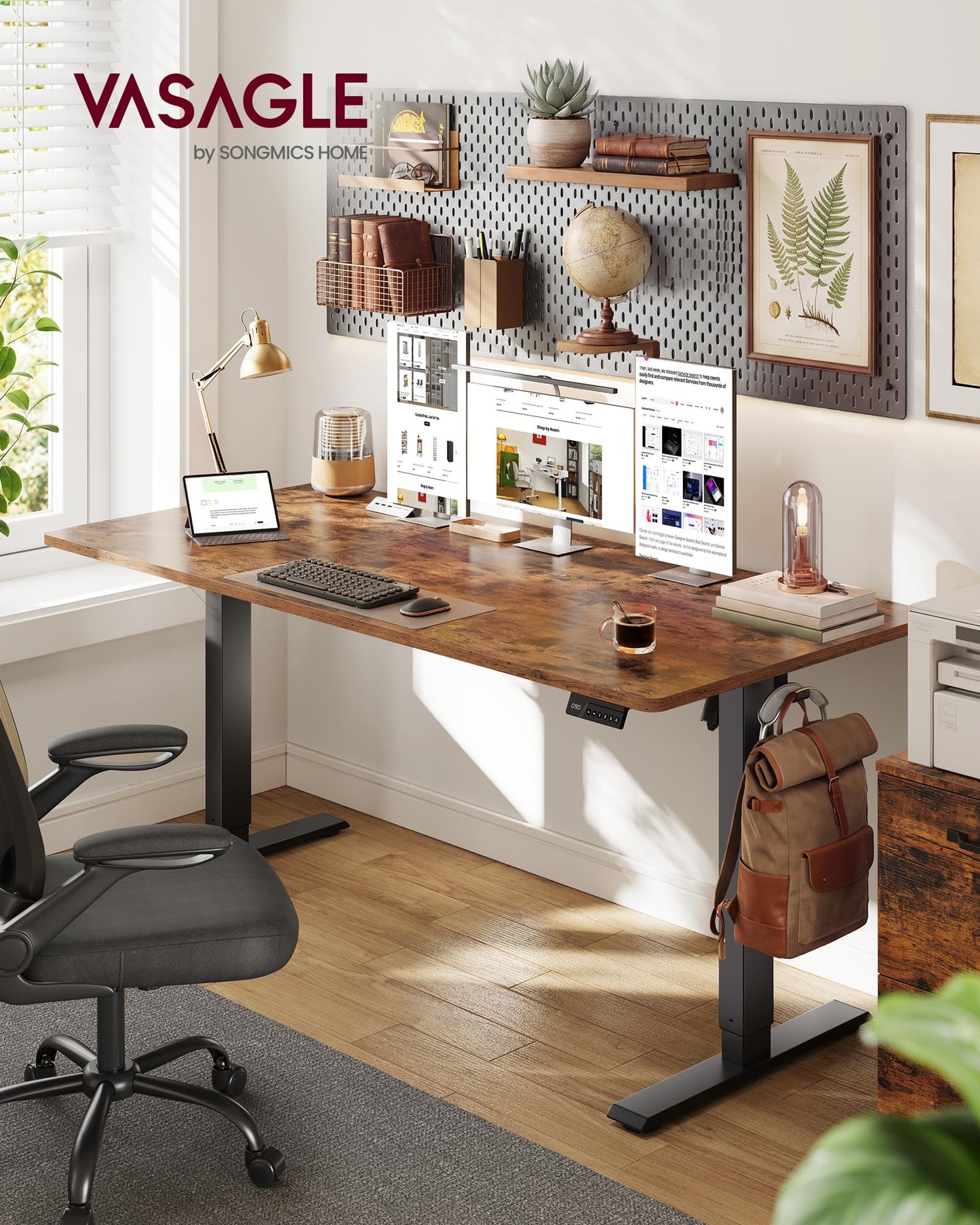 VASAGLE Electric Standing Desk, Stand Up Desk, 4 Memory Heights, Sedentary Reminder, for Home Office, 63 x 27.6 Inches, Rustic Brown ULSD316KD02S