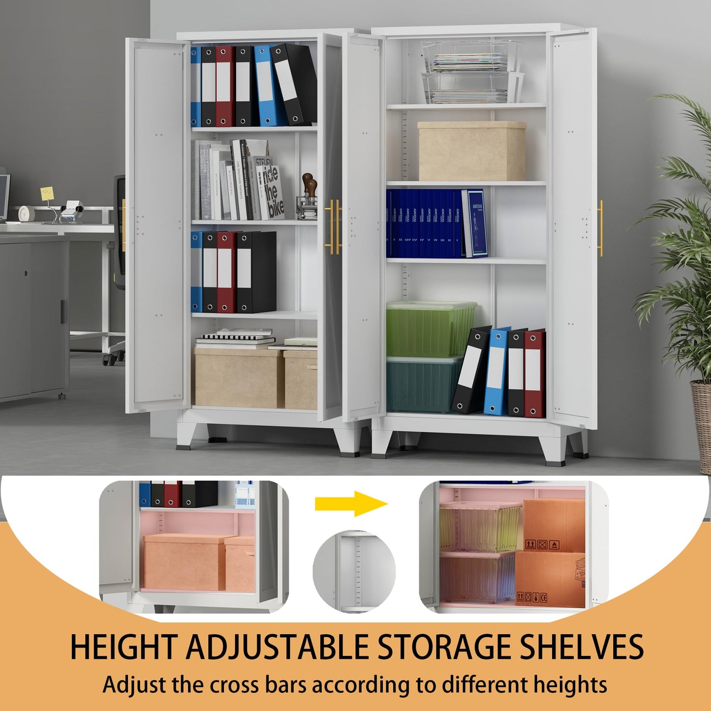 Elitehouse 61" Tall Metal Storage Cabinet with Barn Doors and 3 Adjustable Shelves,4-Tier Large Kitchen Pantry Cabinet for Kitchen, Bathroom, Dining Room, Utility Room - White