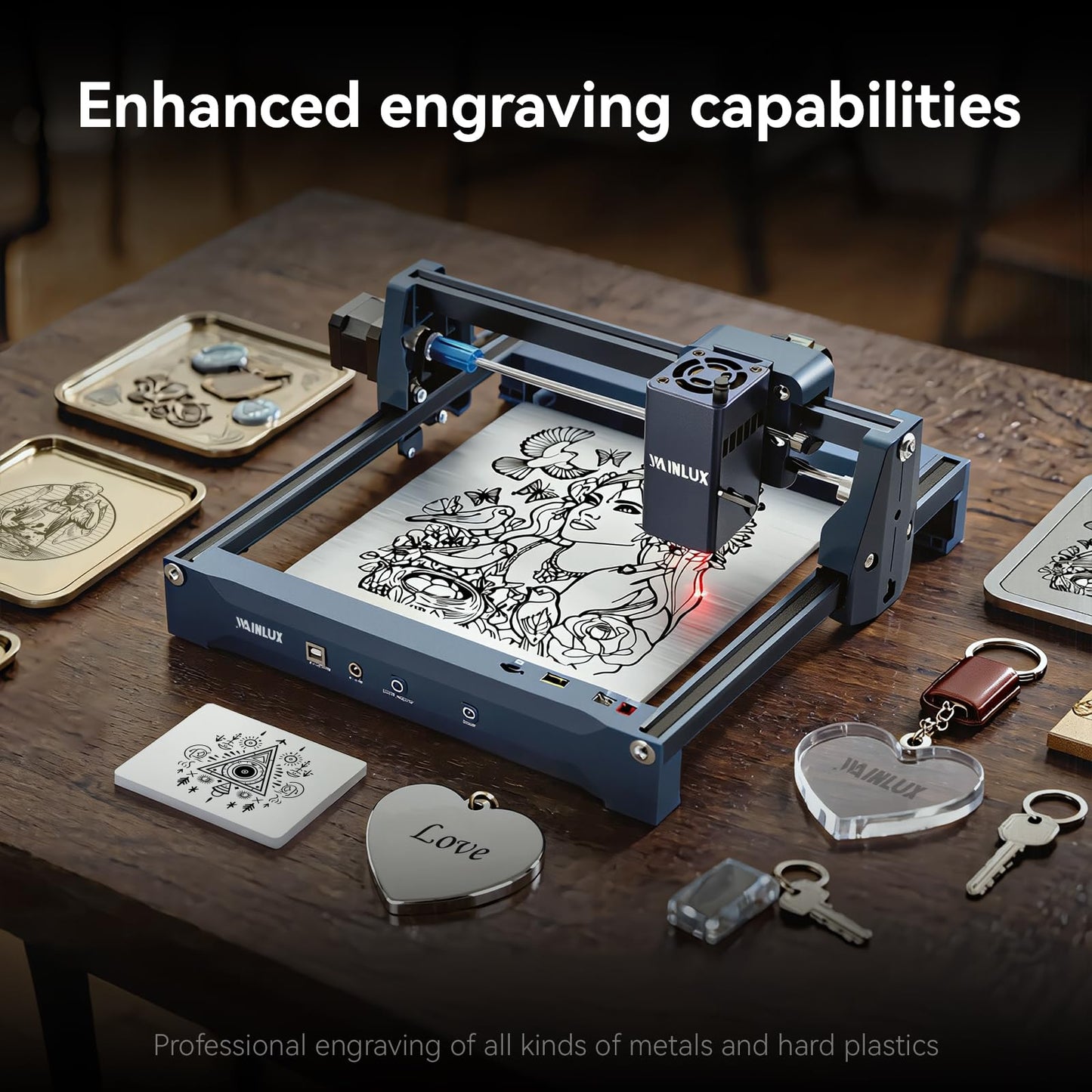 WAINLUX X2 Infrared Laser Engraver for Metal and Plastic, 1064nm 1000mW APP Control Laser Engraving Machine for Jewelry Makers, Small Business and DIY Projects, Class 1
