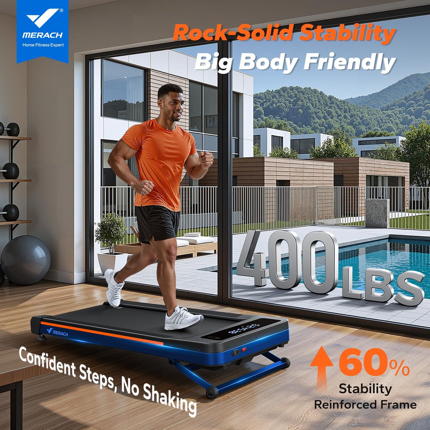 MERACH Walking Pad with Incline 12% Auto Treadmill for Home, 400lbs Capacity 3.5HP Super Quiet Brushless Walking Pads Under Desk, 16.5"x41.3" Mat Walk Pad with Remote & LED W50 Walking OAD