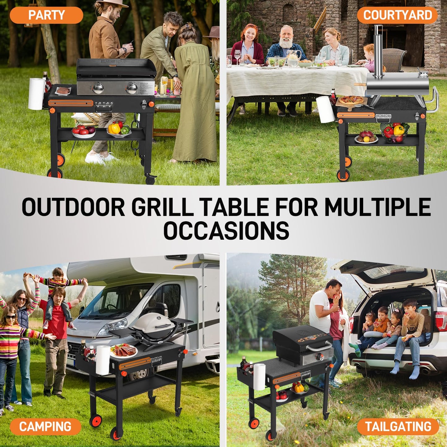 AOKEMAi Grill Cart for Blackstone Griddle, Sturdy Grill Table, Blackstone Stand for 22 inch with Caddy, Blackstones Griddle Table with Wheels, Griddles Table Ninja Grill Stand for Tailgating, Camping
