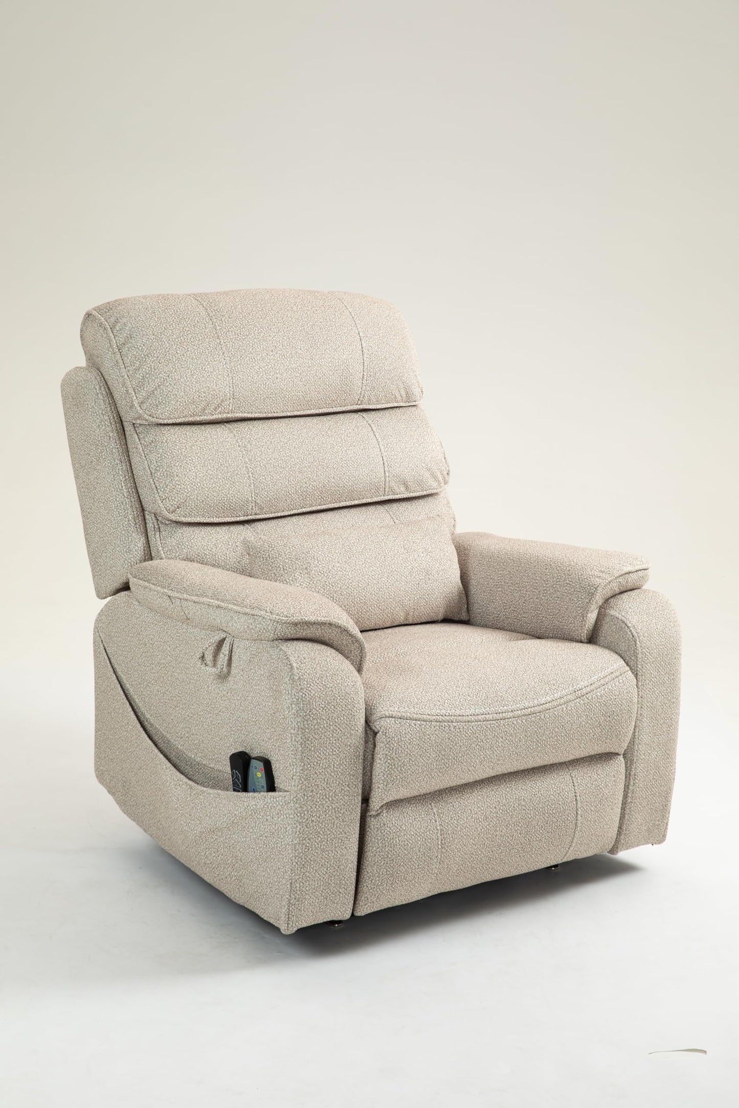Ball & Cast Lift Recliner Chair with Sides Pockets,Lounge Relax Single Sofa W/Maximum Adjustable Tilt 180 Degrees and Multi-Function Massage & Heat,Armrests W/Cup Holder,for Living Room,White